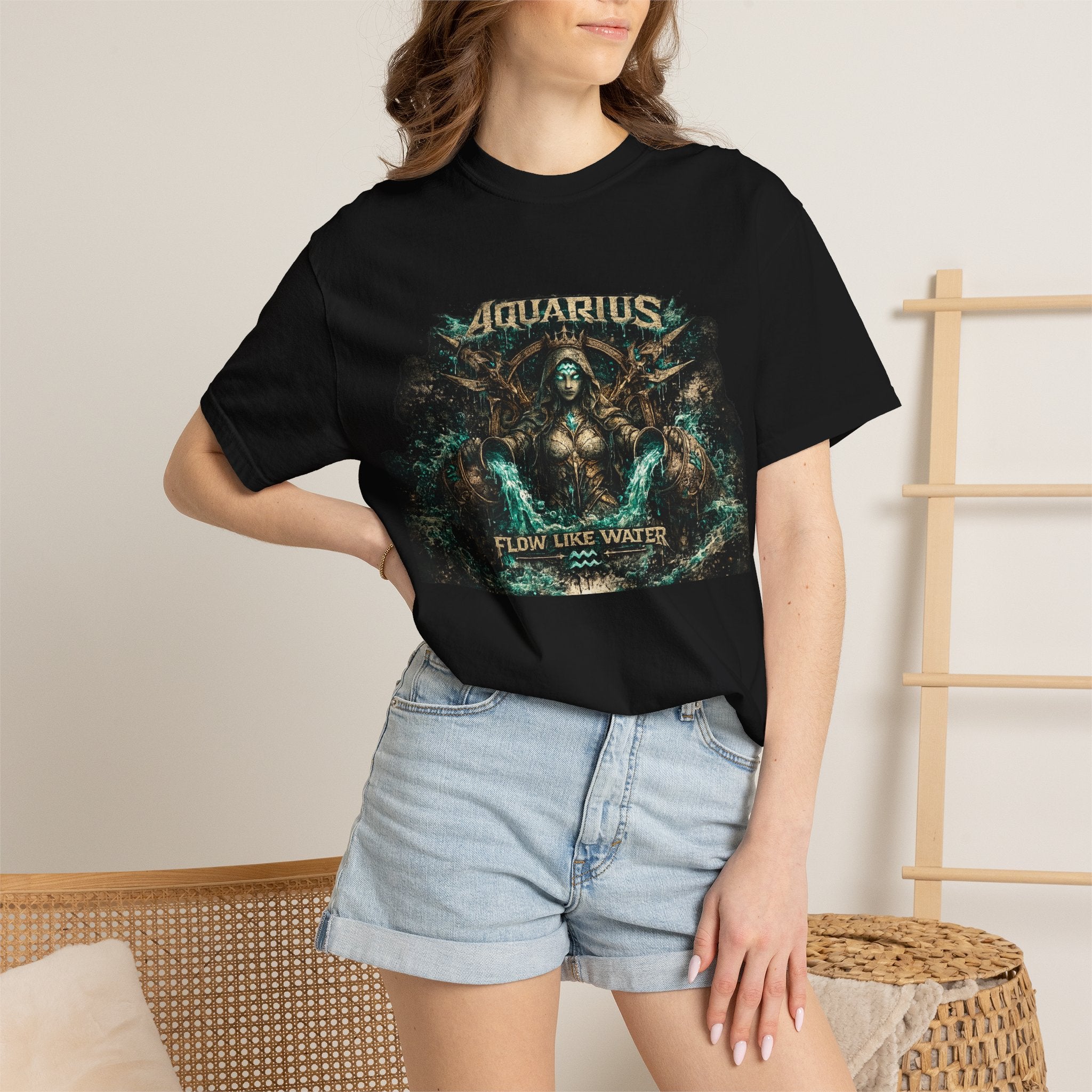 Aquarius Zodiac T-shirt — “Flow Like Water” Astrological Graphic Tee