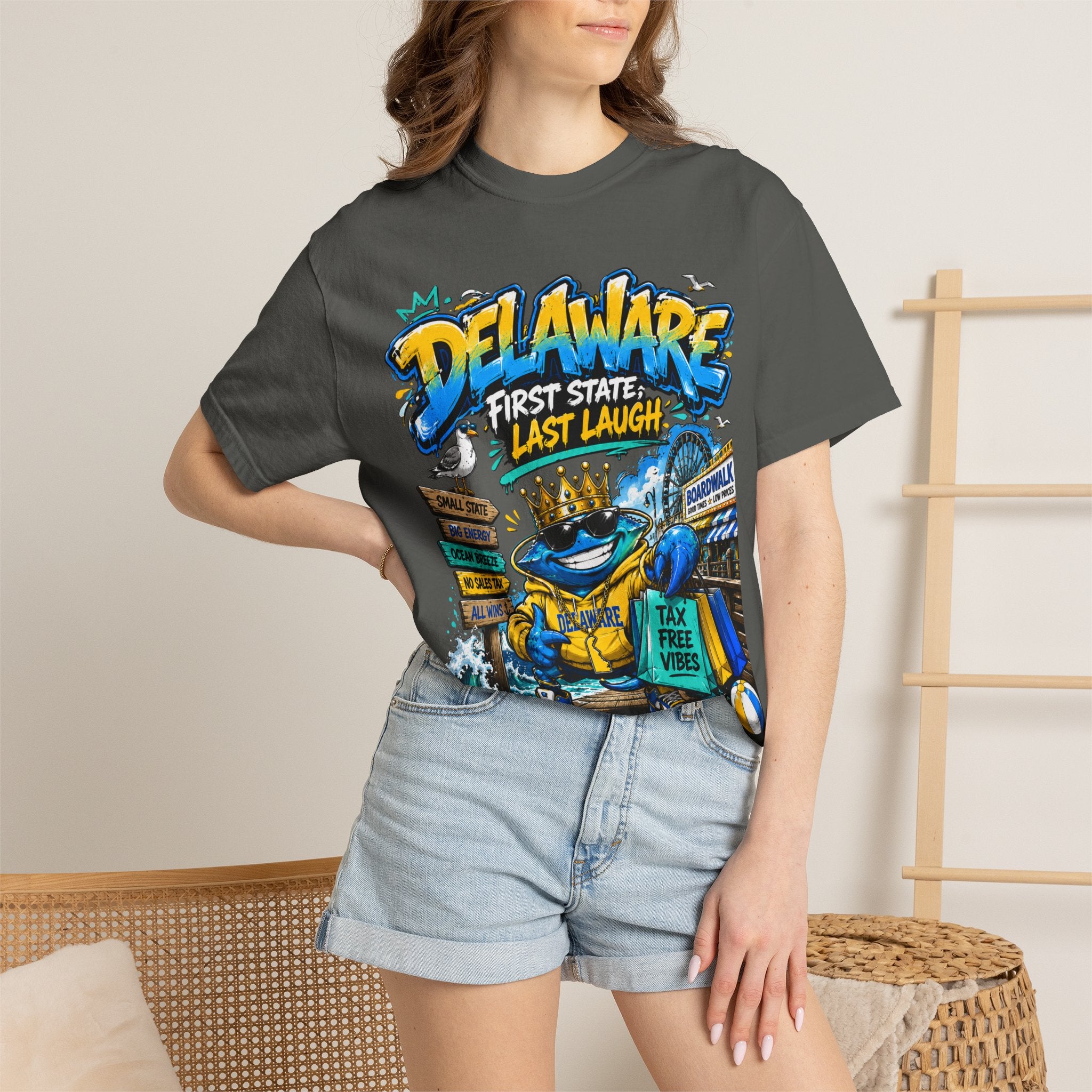 Delaware Frog Graphic T-Shirt — 'First State, Last Laugh' Coastal Souvenir Tee