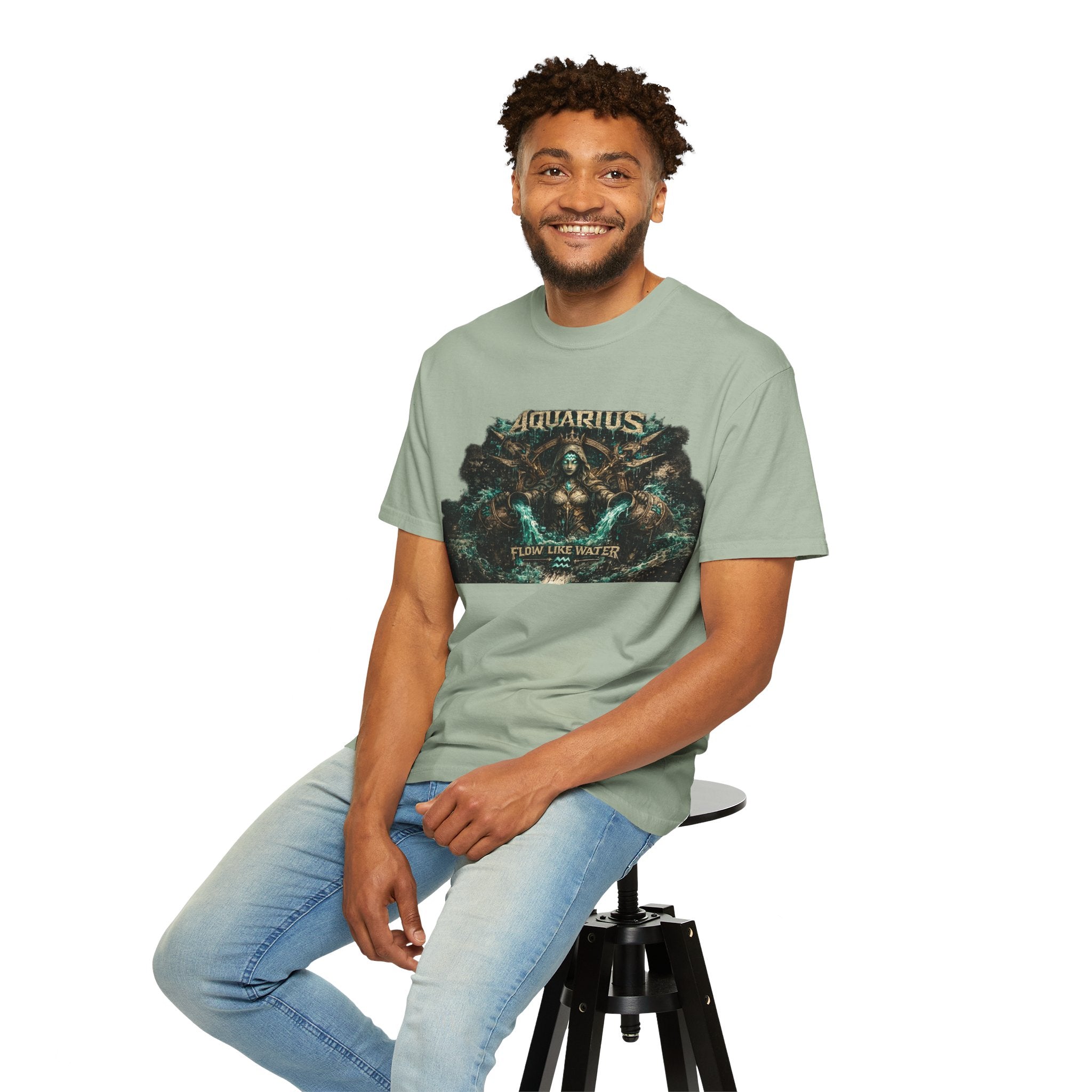 Aquarius Zodiac T-shirt — “Flow Like Water” Astrological Graphic Tee