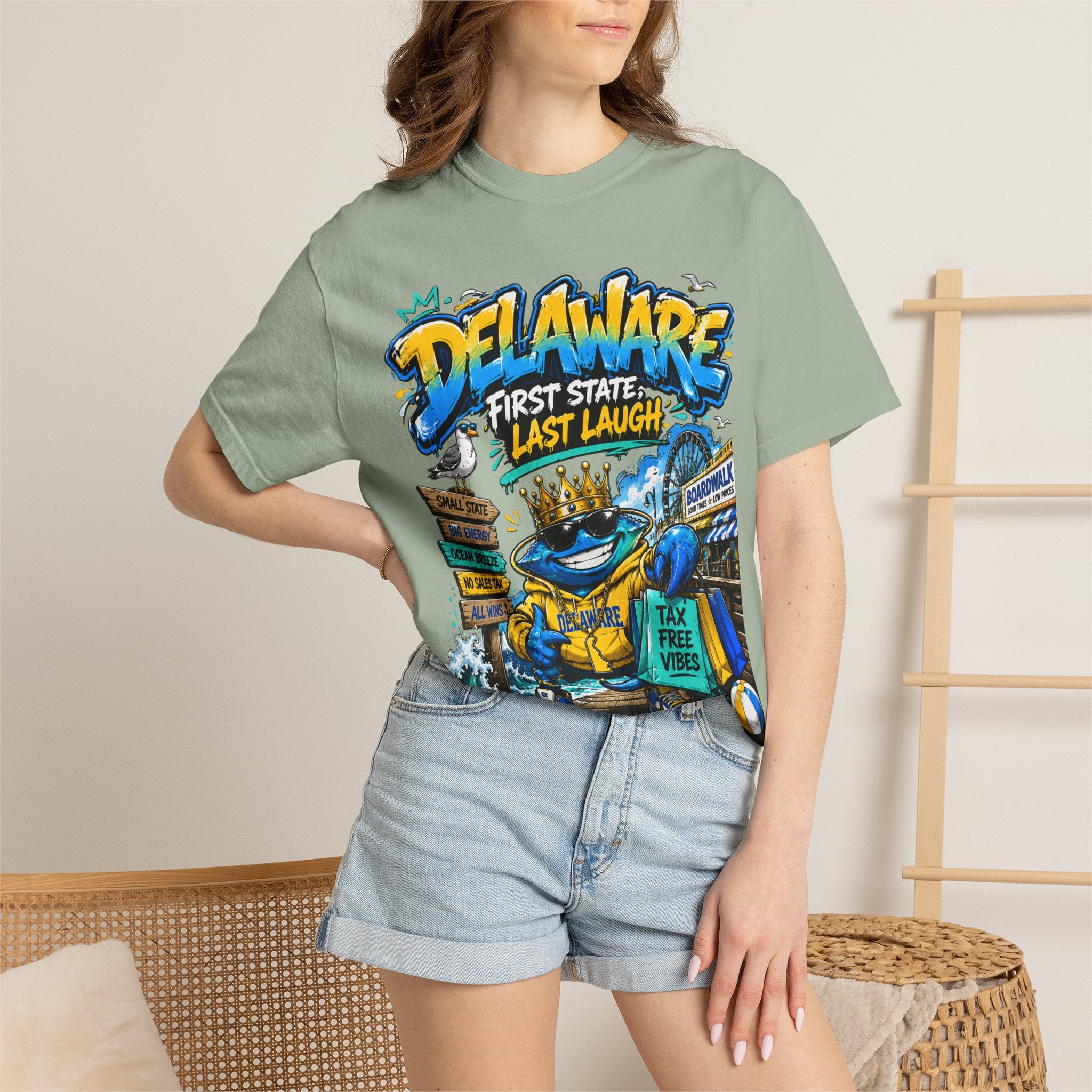 Delaware Frog Graphic T-Shirt — 'First State, Last Laugh' Coastal Souvenir Tee