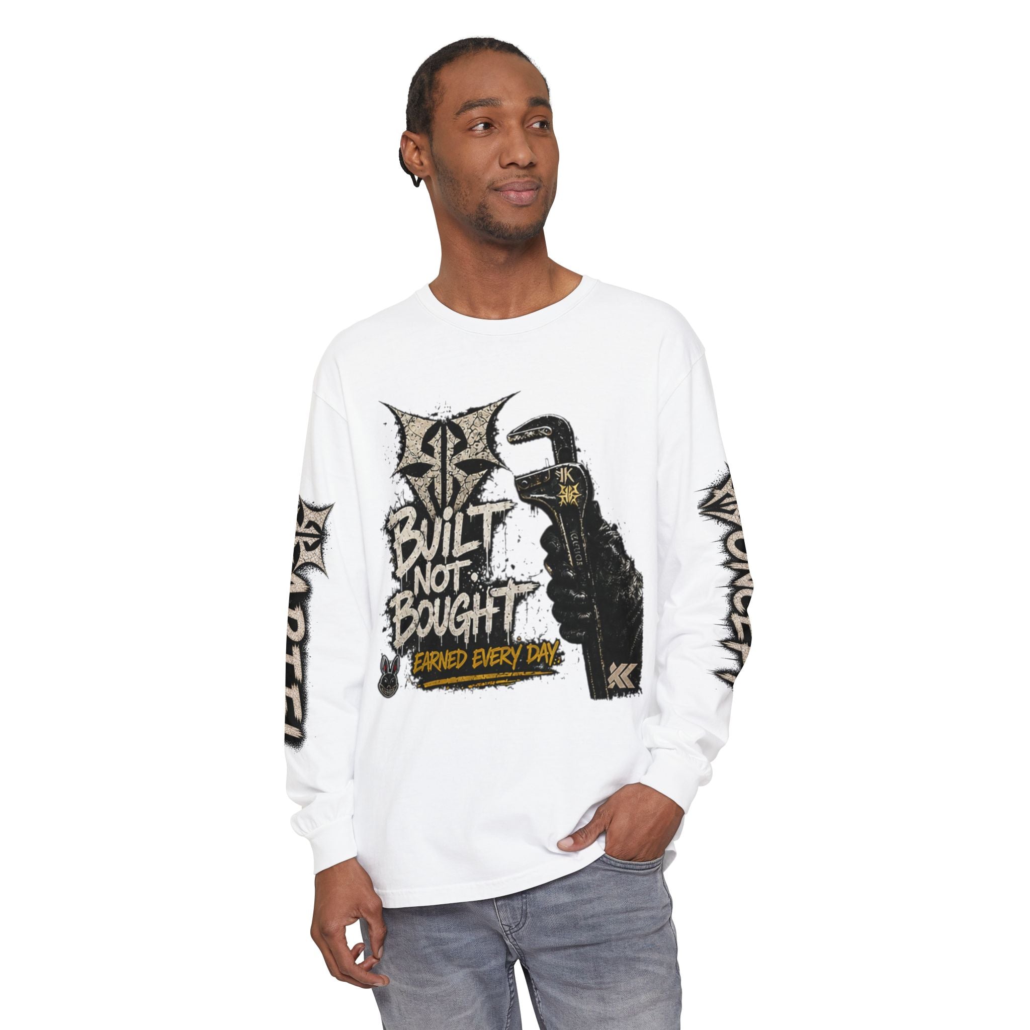 Built Not Bought Long Sleeve T-Shirt — Mechanic/Builder Graphic Tee