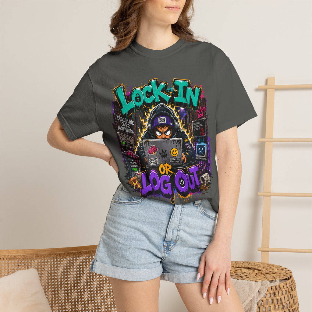 Lock In or Log Out Tee — Gamer Hacker Graphic T-Shirt