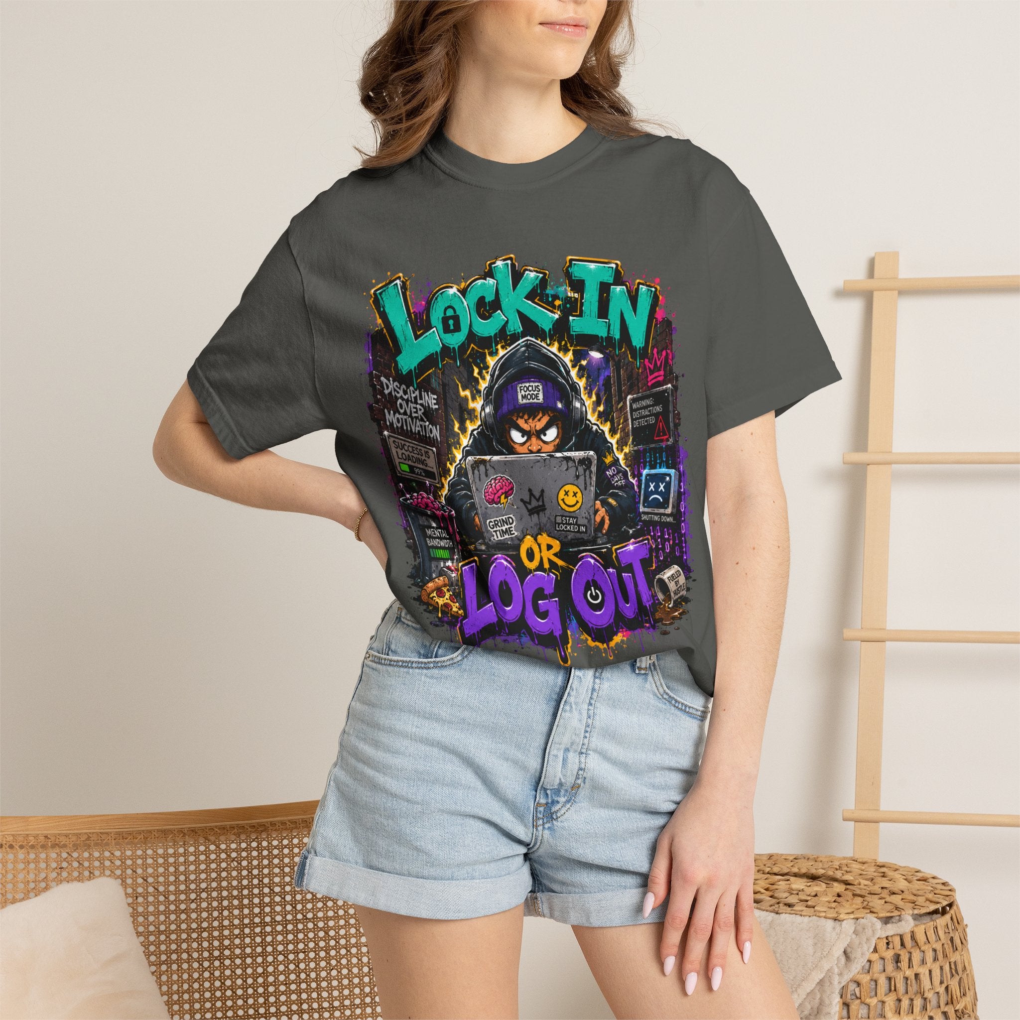 Lock In or Log Out Tee — Gamer Hacker Graphic T-Shirt
