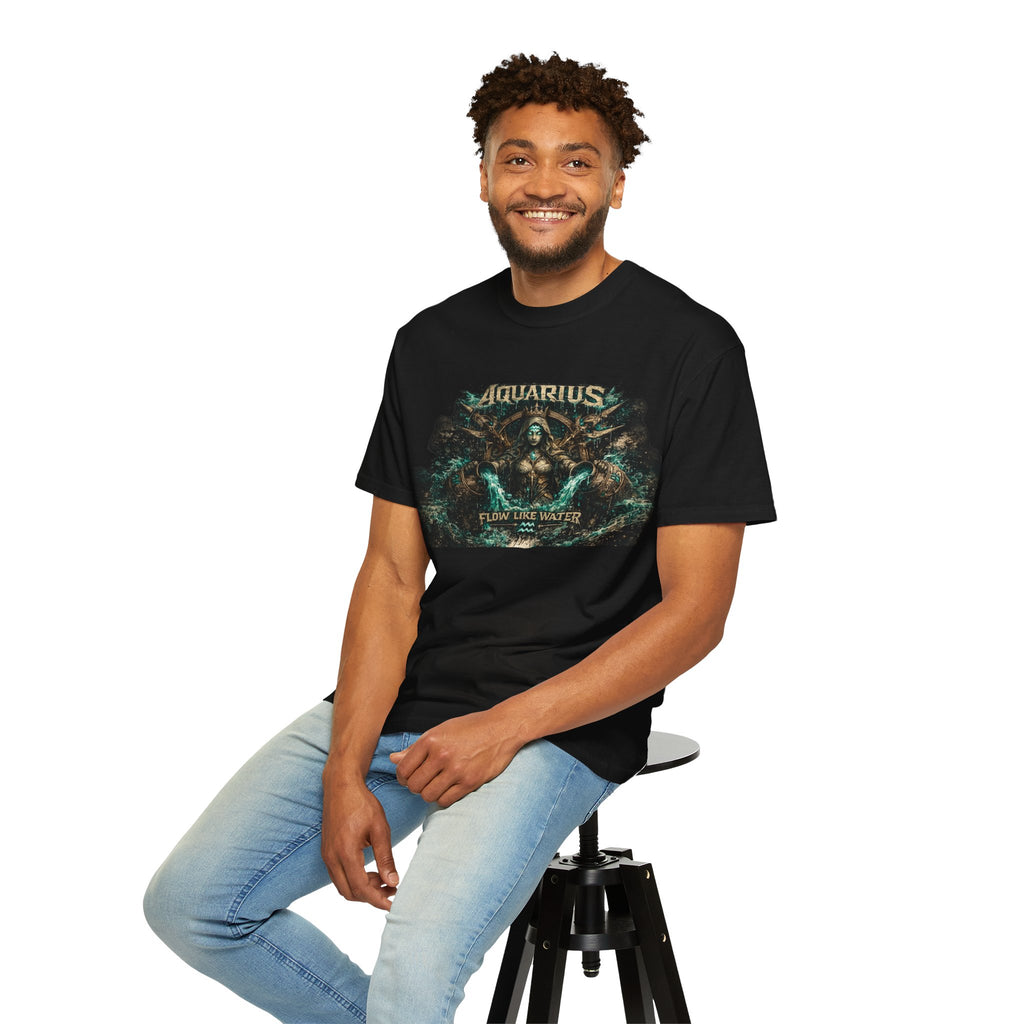 Aquarius Zodiac T-shirt — “Flow Like Water” Astrological Graphic Tee