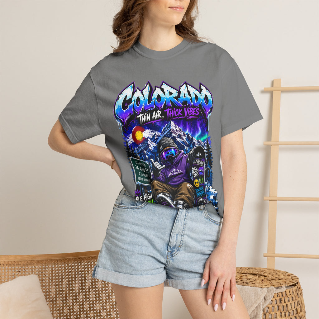 Colorado Ski & Snowboard T-Shirt — Think Air, Thick Vibes Graphic Tee