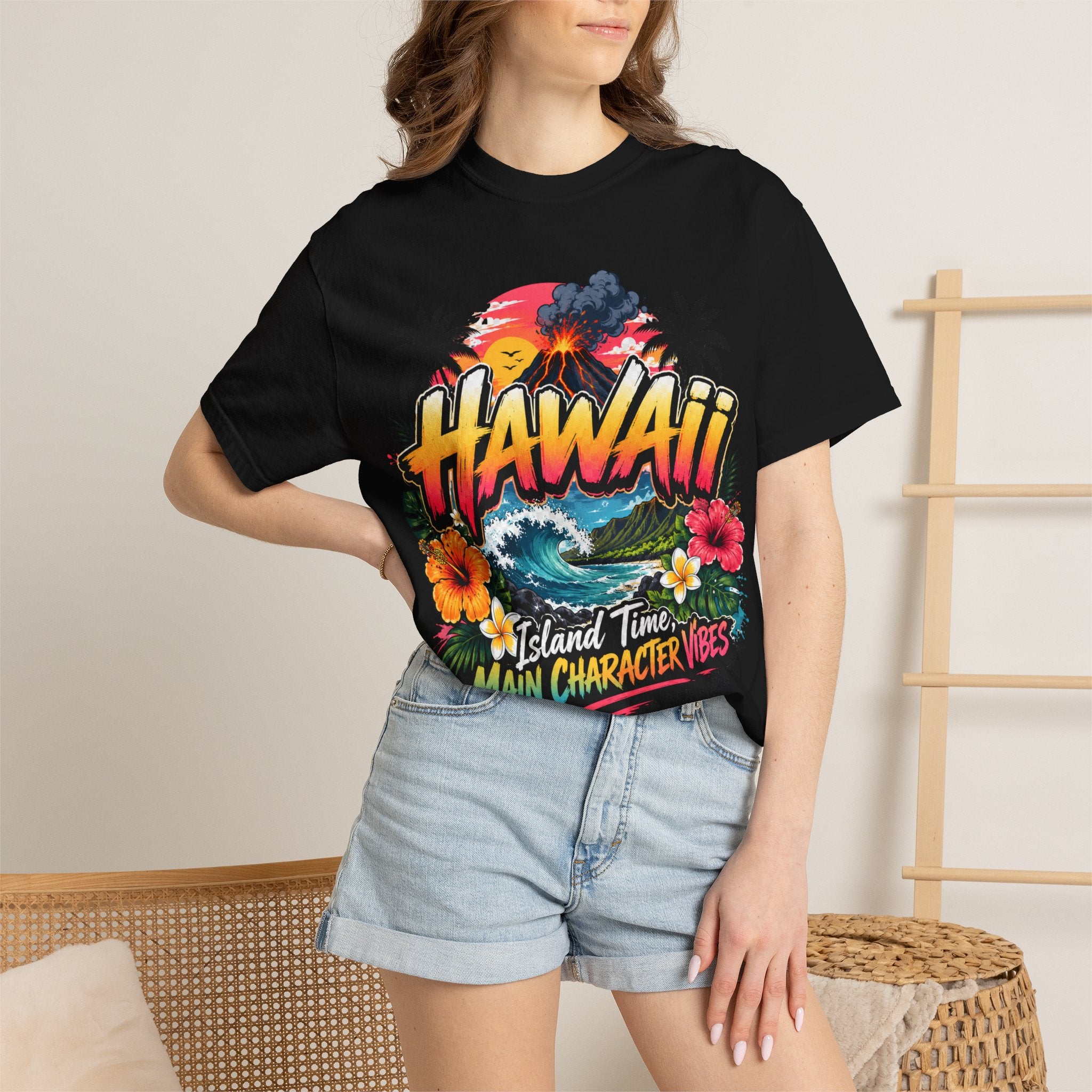 Hawaii Island Vibes T-Shirt — 'Island Time, Main Character Vibes' Tropical Tee