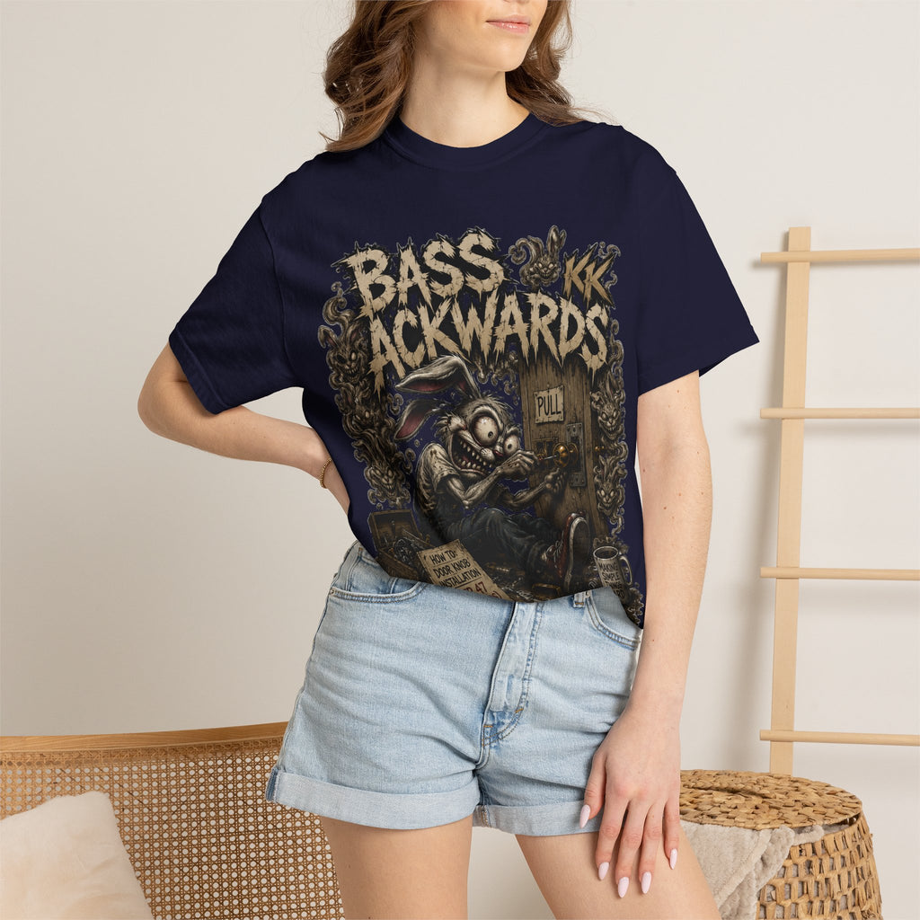 Bass Ackwards Graphic T‑Shirt — Heavy Metal Band Skull Design