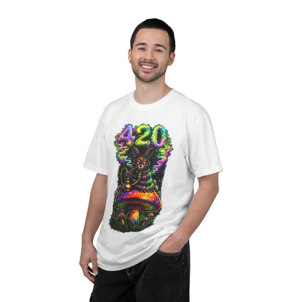 420 Psychedelic Cat T-Shirt — Colorful Mushroom Smoke Graphic