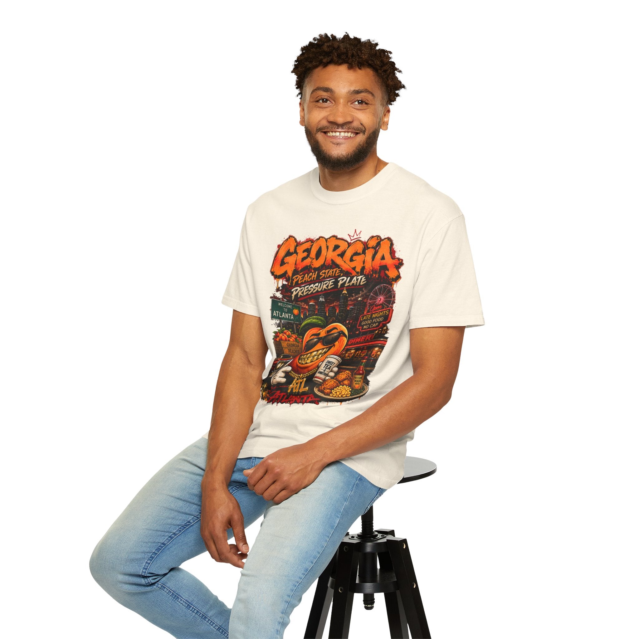 Georgia Peach Vintage Graphic T-Shirt — Atlanta Street Food & Peach State Design