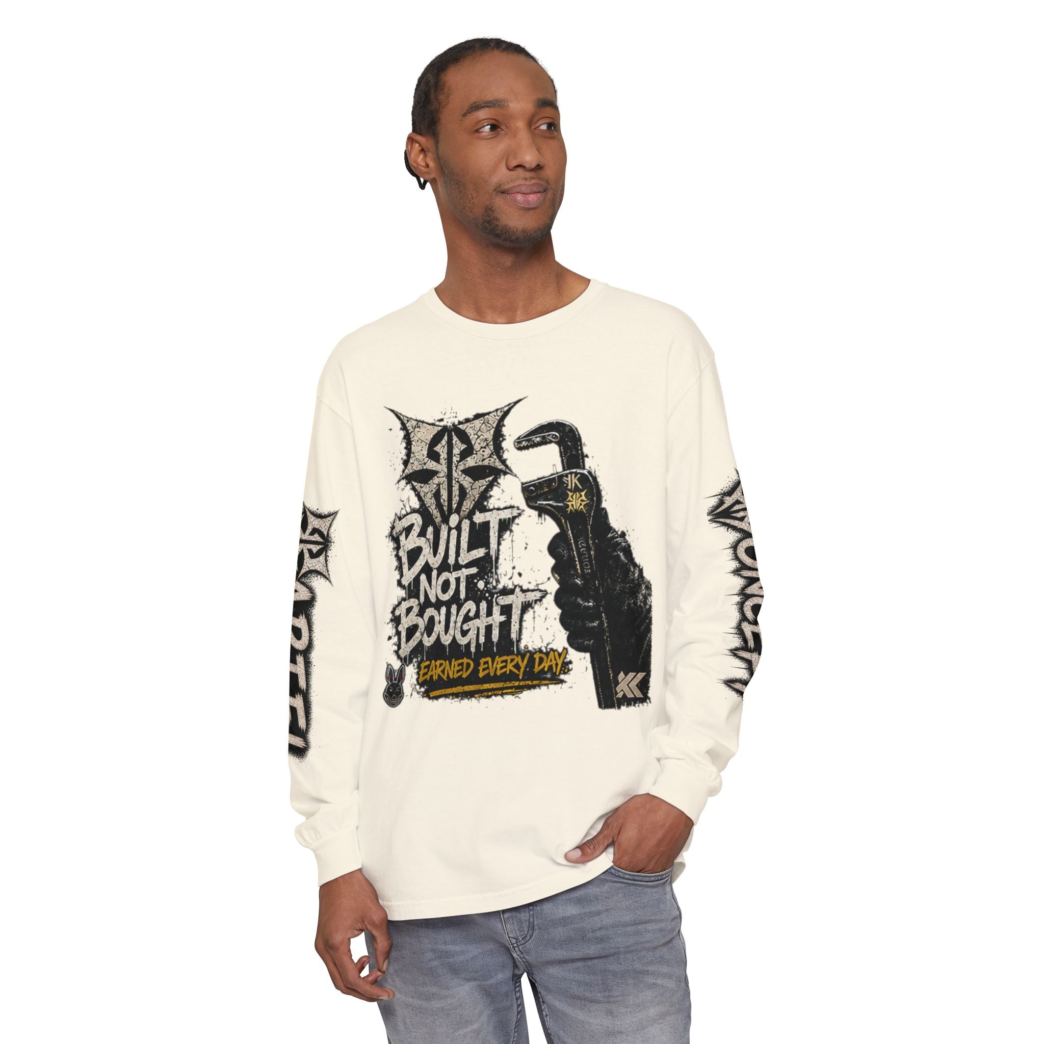 Built Not Bought Long Sleeve T-Shirt — Mechanic/Builder Graphic Tee