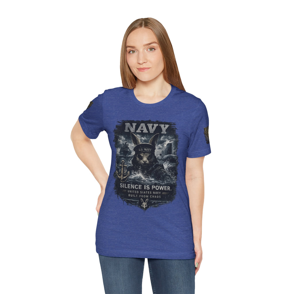Navy 'Silence Is Power' Skull Anchor Tee — Fair Winds & Following Seas Back Graphic