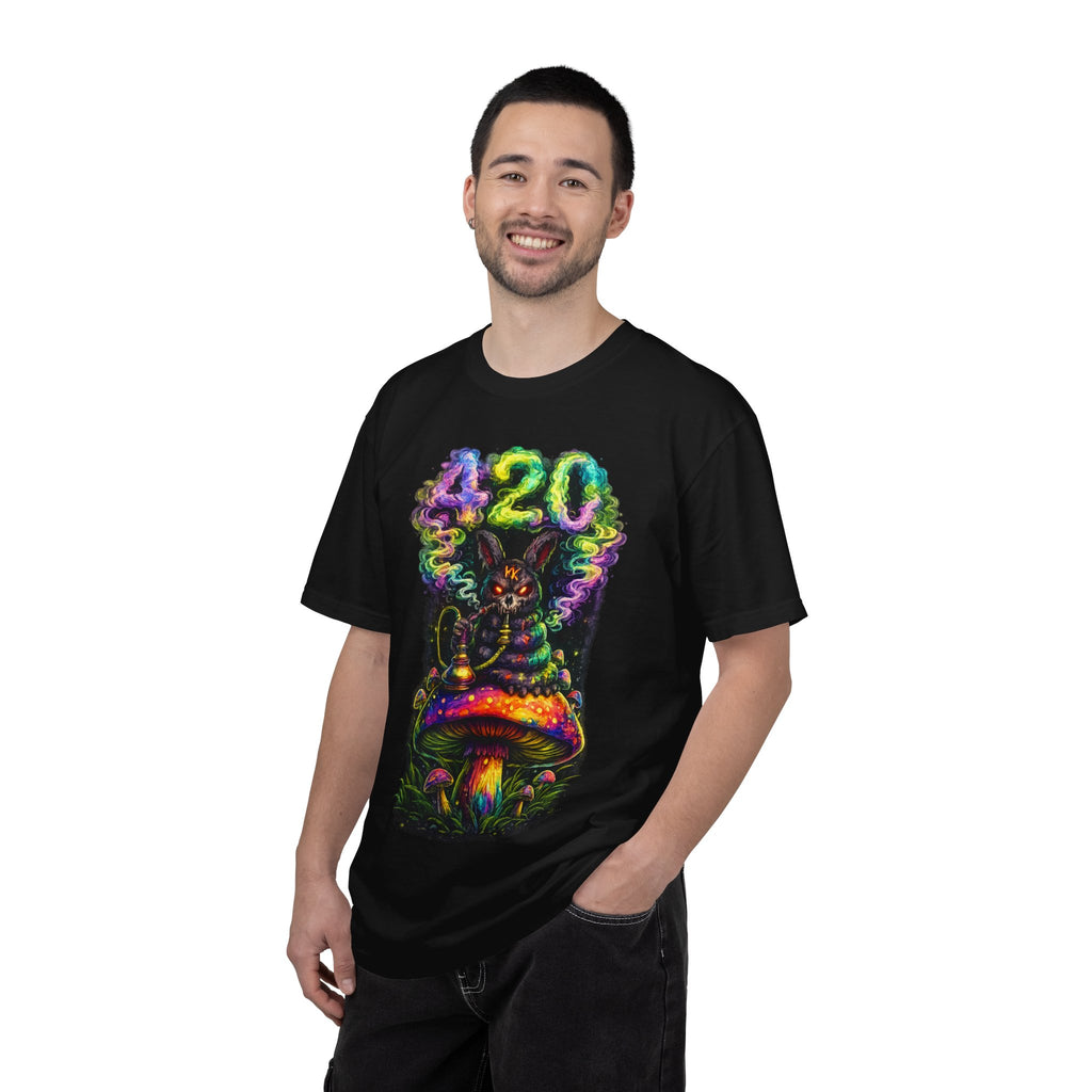 420 Psychedelic Cat T-Shirt — Colorful Mushroom Smoke Graphic