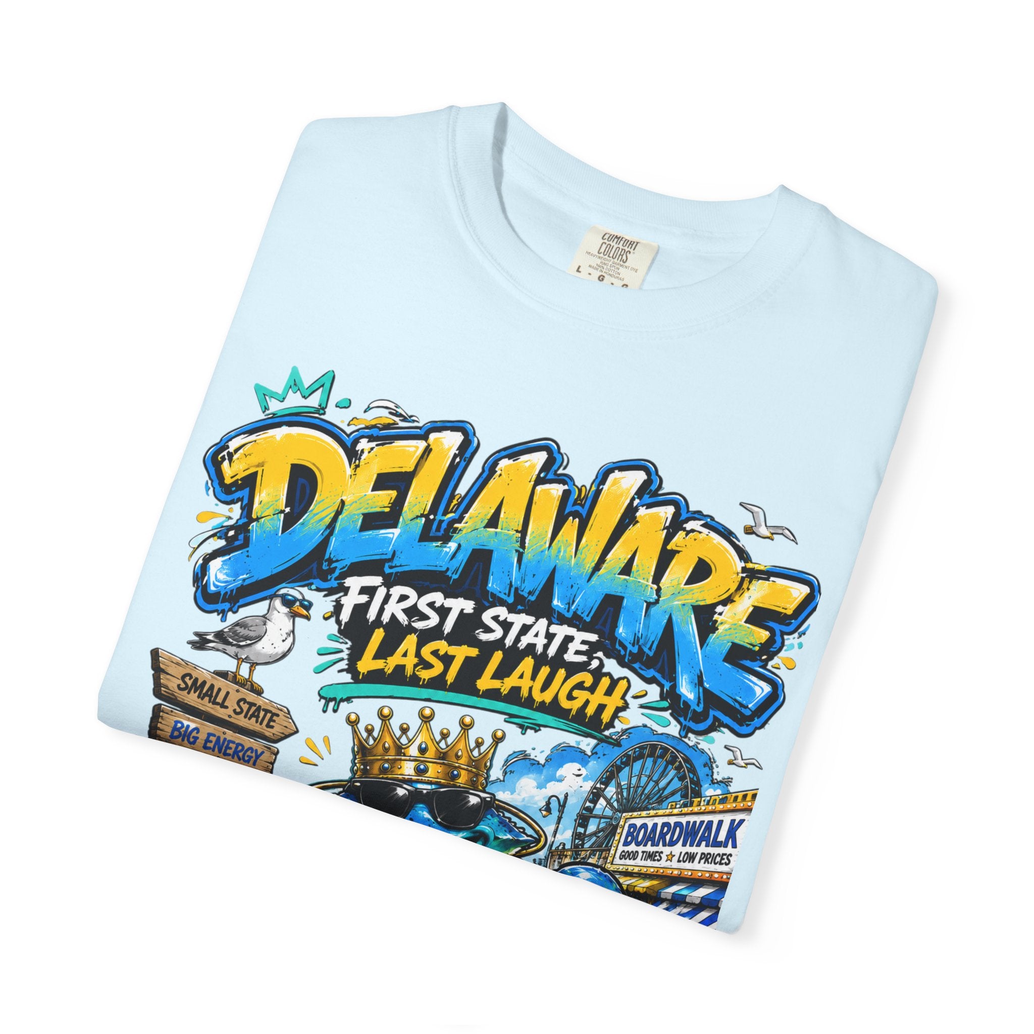 Delaware Frog Graphic T-Shirt — 'First State, Last Laugh' Coastal Souvenir Tee
