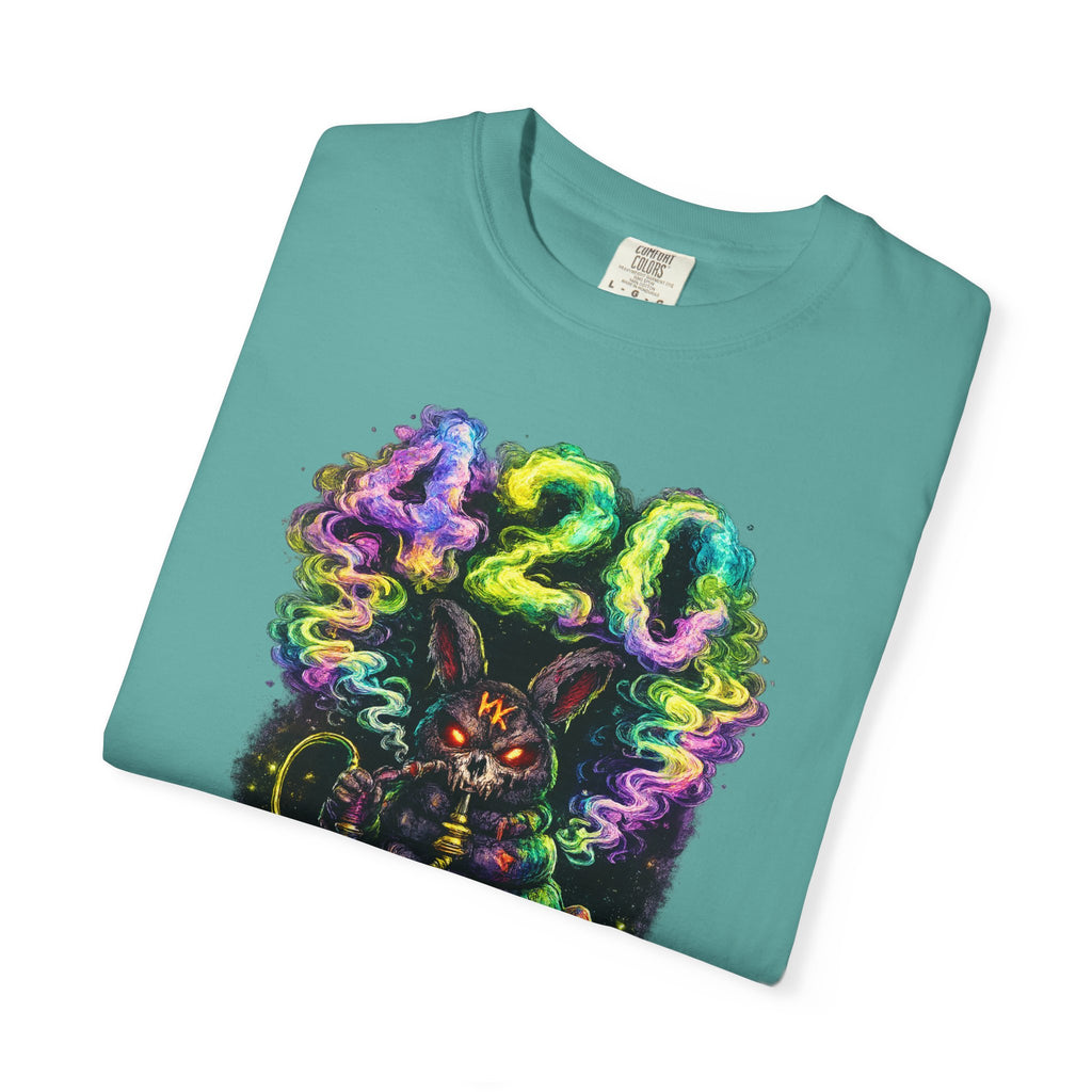 420 Psychedelic Cat T-Shirt — Colorful Mushroom Smoke Graphic