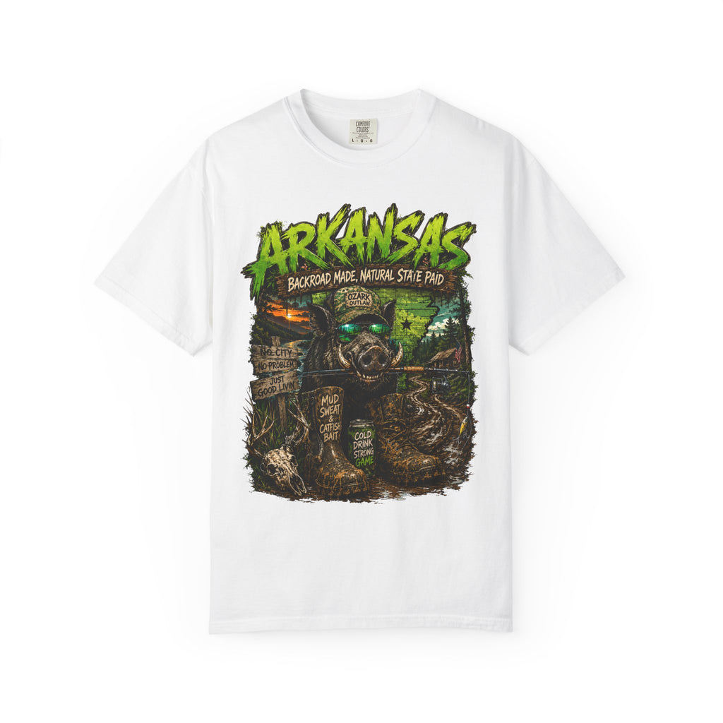 Arkansas Gator Graphic T-Shirt — 'Arkansas' Swamp Monster Design, Backroad State Pride Tee