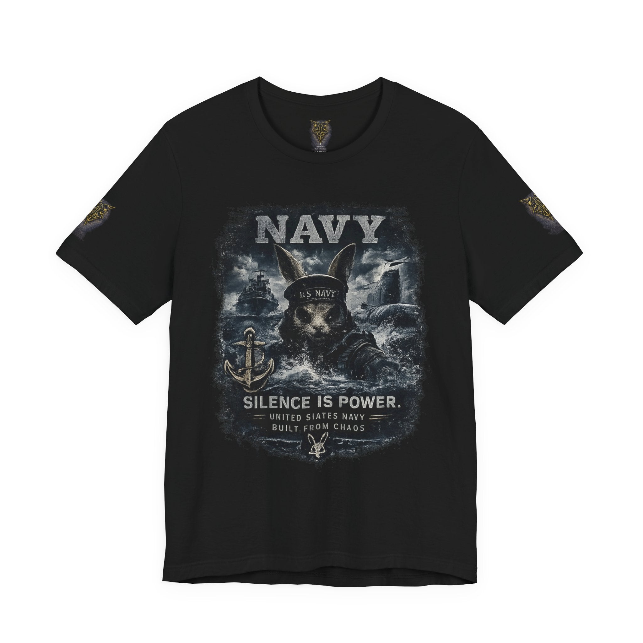 Navy 'Silence Is Power' Skull Anchor Tee — Fair Winds & Following Seas Back Graphic