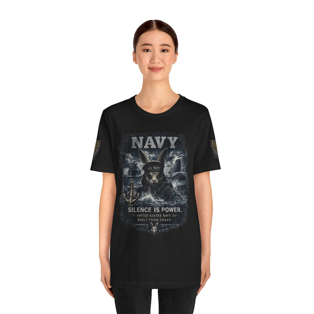 Navy 'Silence Is Power' Skull Anchor Tee — Fair Winds & Following Seas Back Graphic