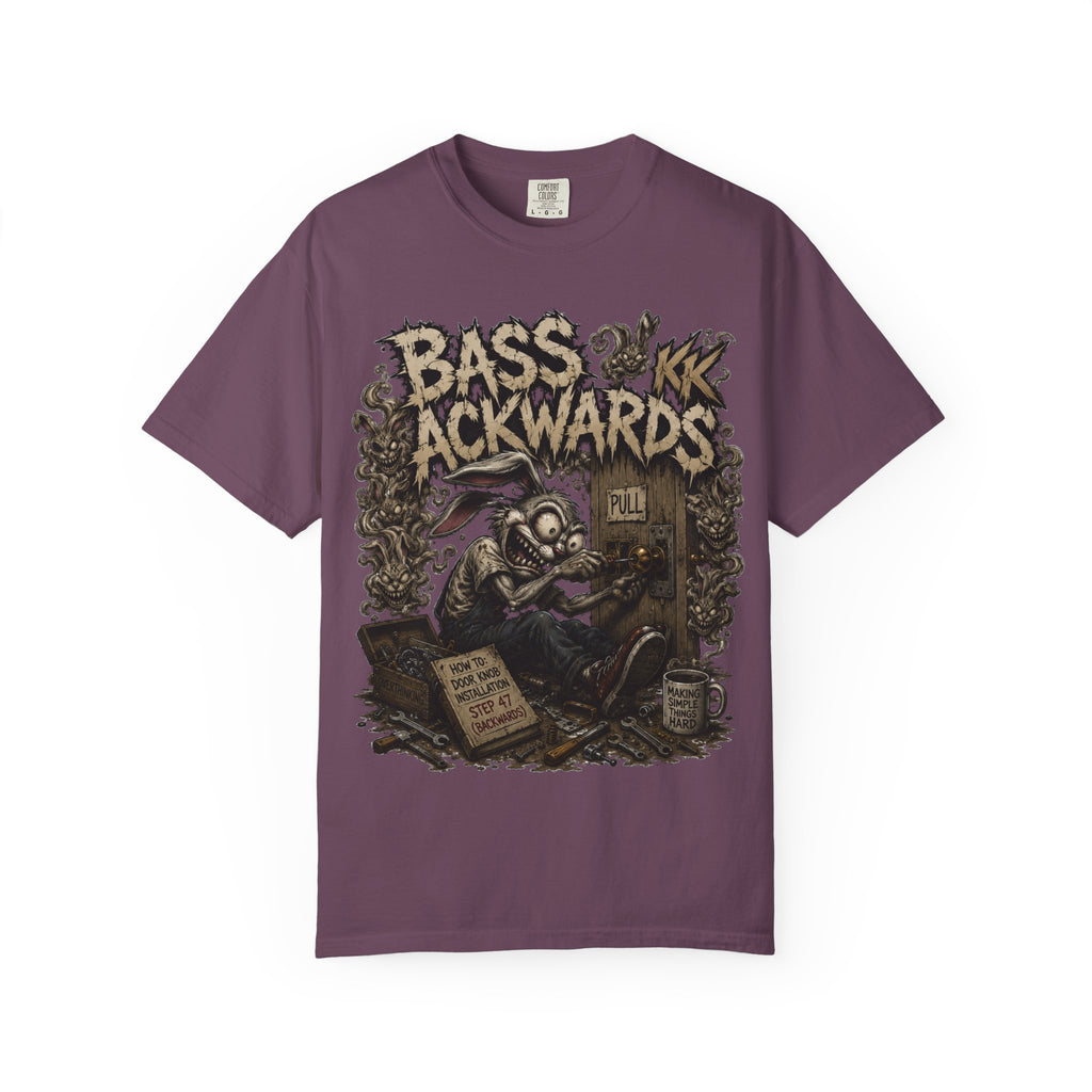 Bass Ackwards Graphic T‑Shirt — Heavy Metal Band Skull Design