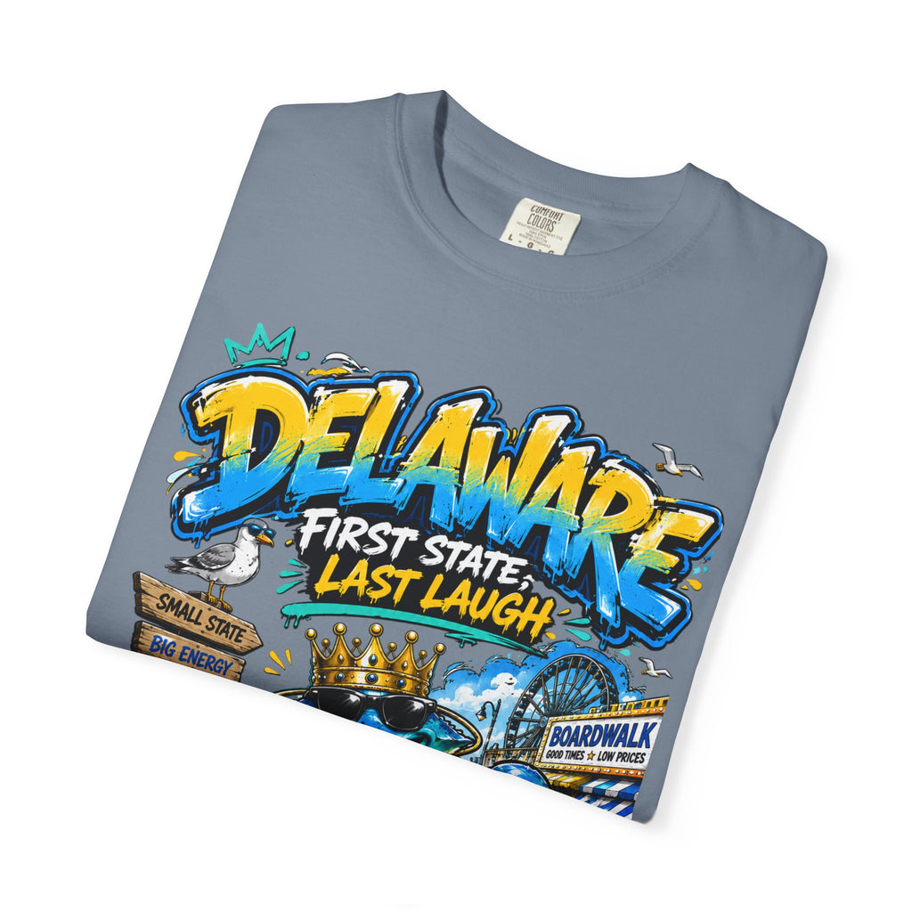 Delaware Frog Graphic T-Shirt — 'First State, Last Laugh' Coastal Souvenir Tee