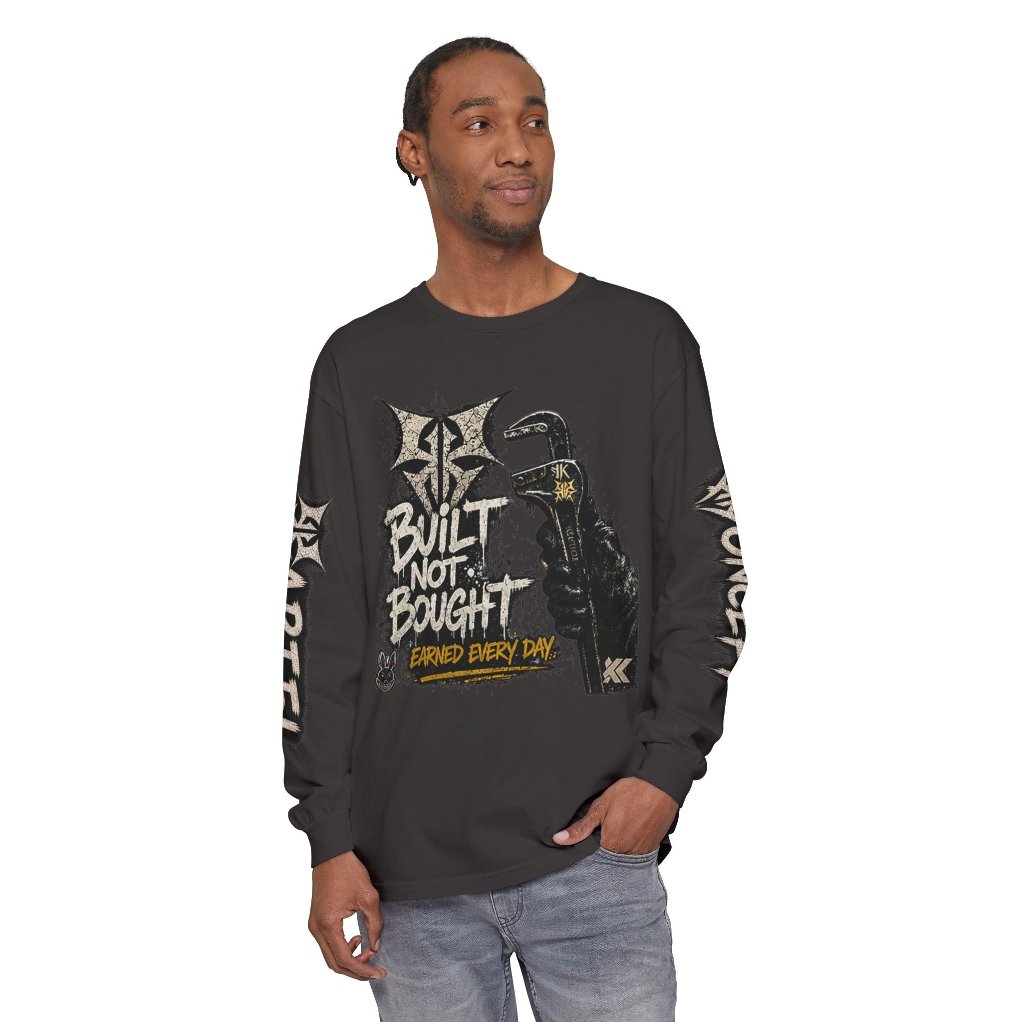 Built Not Bought Long Sleeve T-Shirt — Mechanic/Builder Graphic Tee