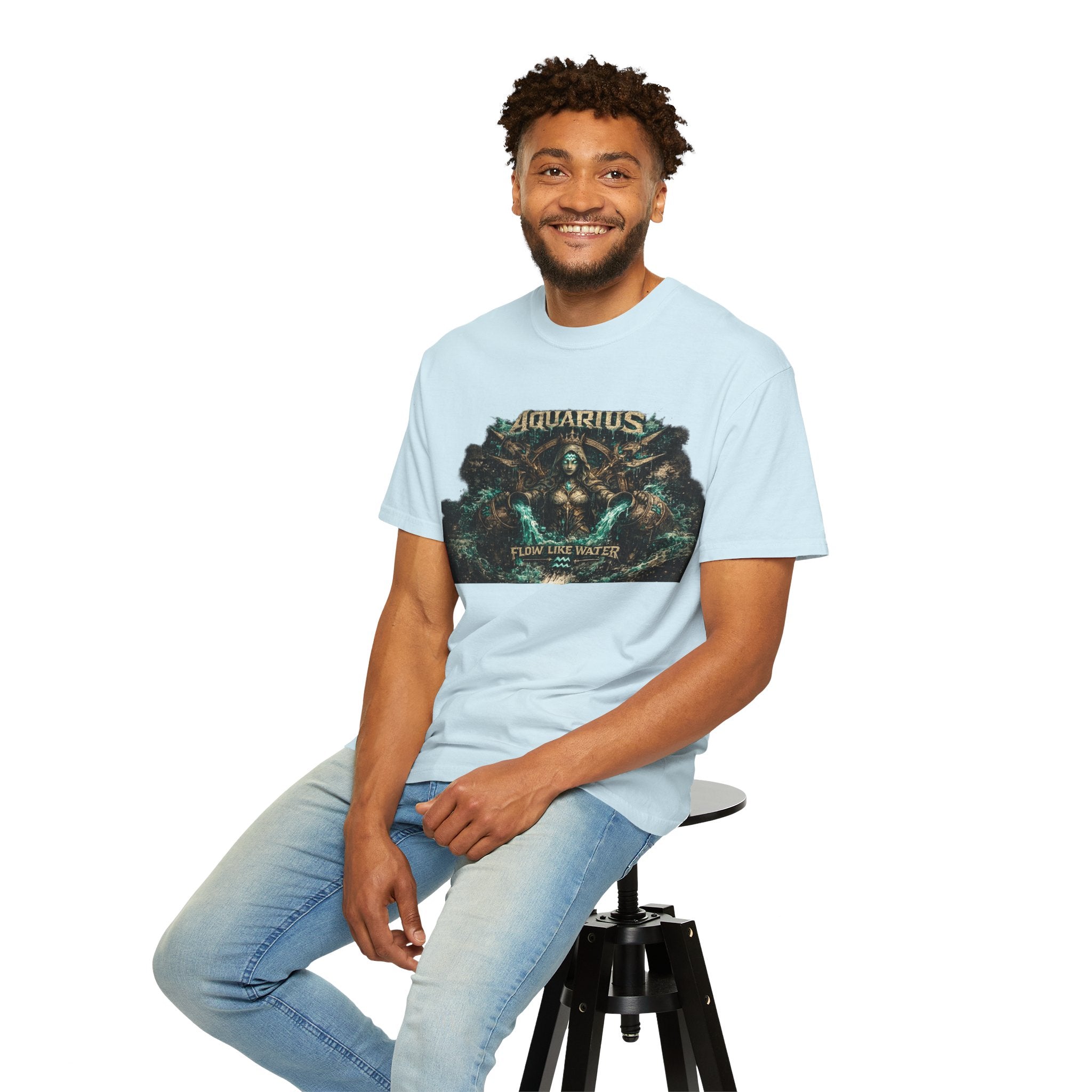 Aquarius Zodiac T-shirt — “Flow Like Water” Astrological Graphic Tee