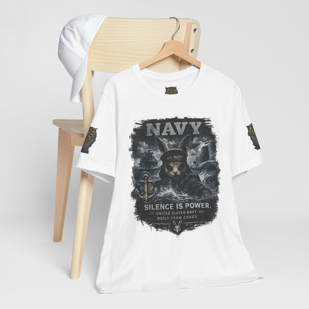 Navy 'Silence Is Power' Skull Anchor Tee — Fair Winds & Following Seas Back Graphic