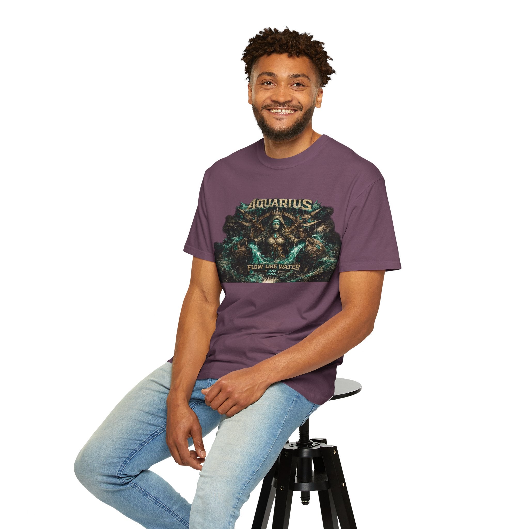 Aquarius Zodiac T-shirt — “Flow Like Water” Astrological Graphic Tee