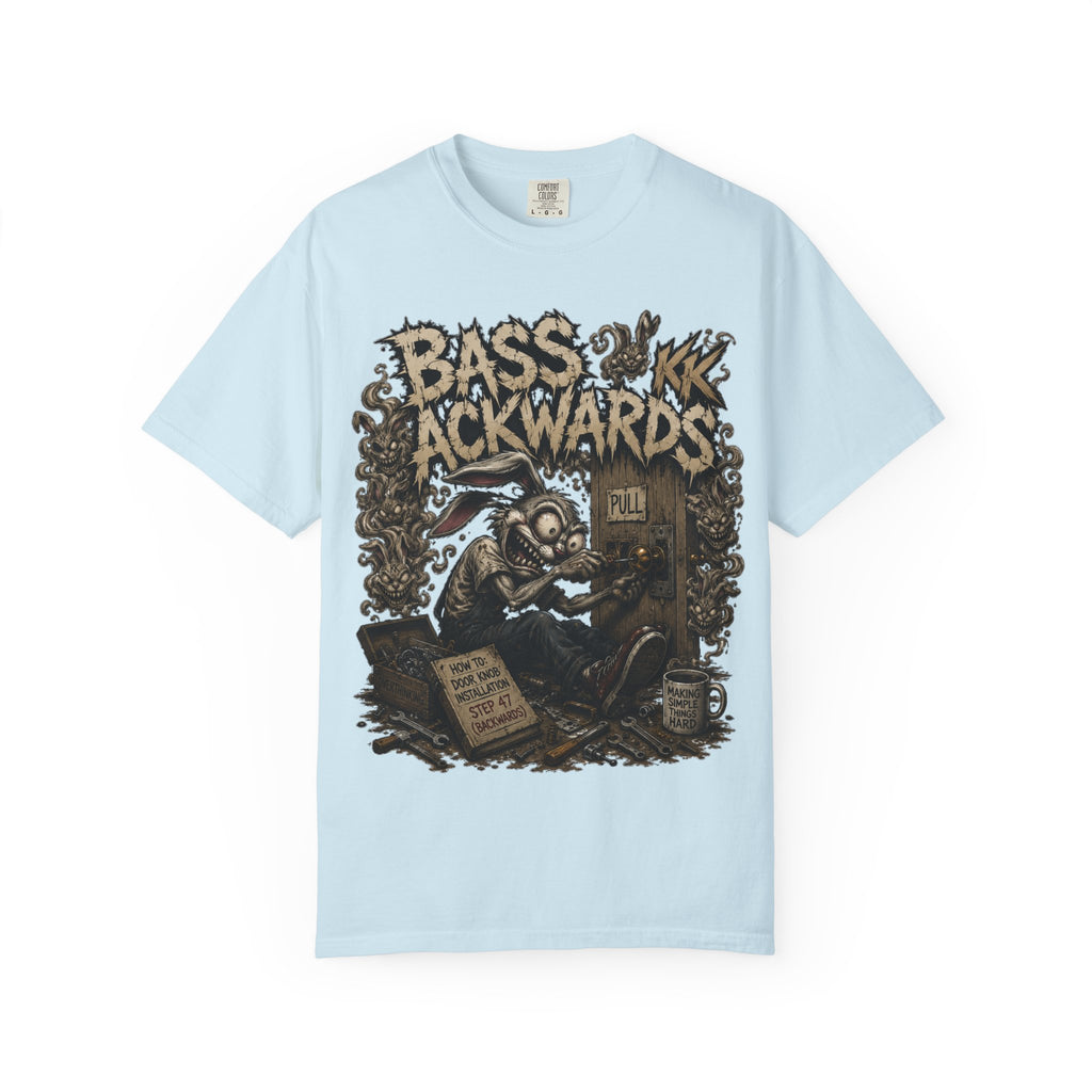 Bass Ackwards Graphic T‑Shirt — Heavy Metal Band Skull Design