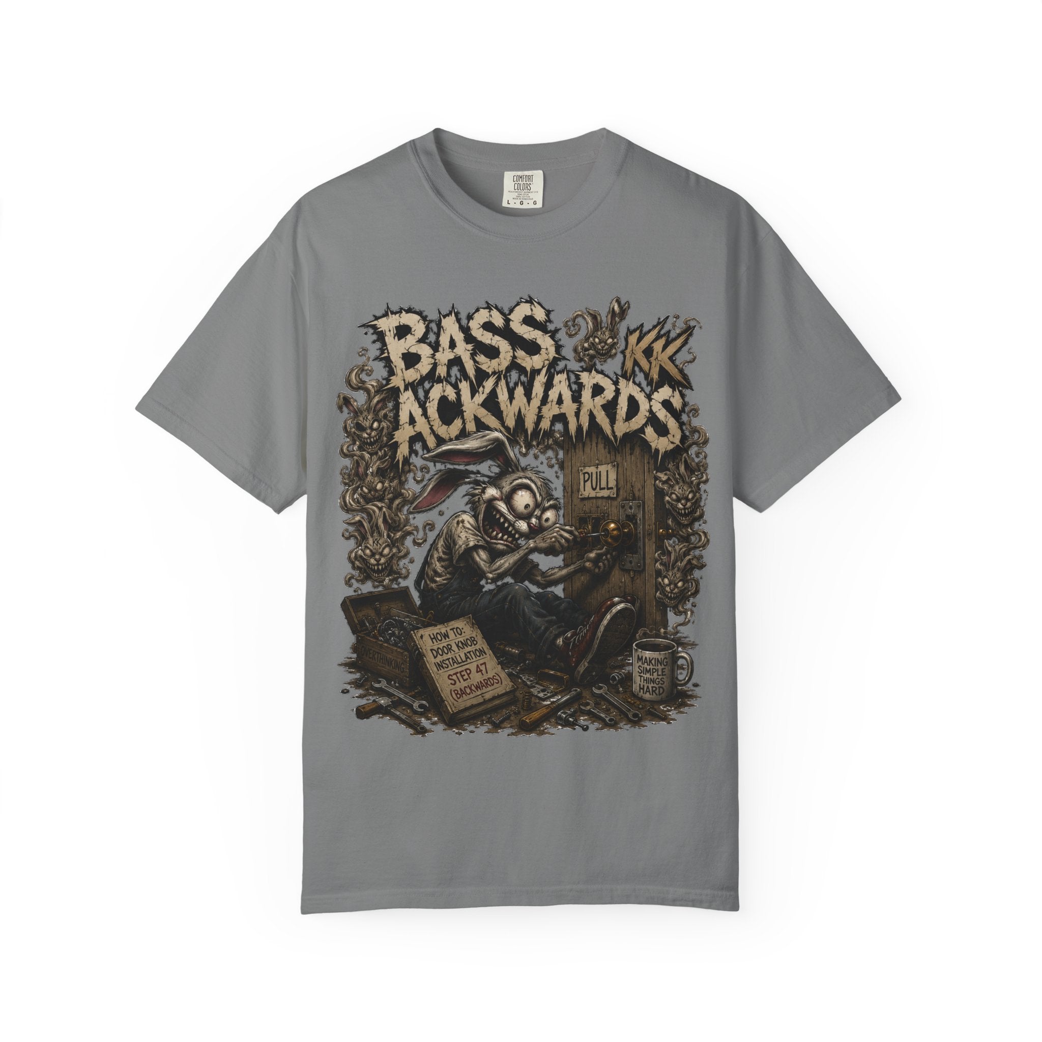 Bass Ackwards Graphic T‑Shirt — Heavy Metal Band Skull Design