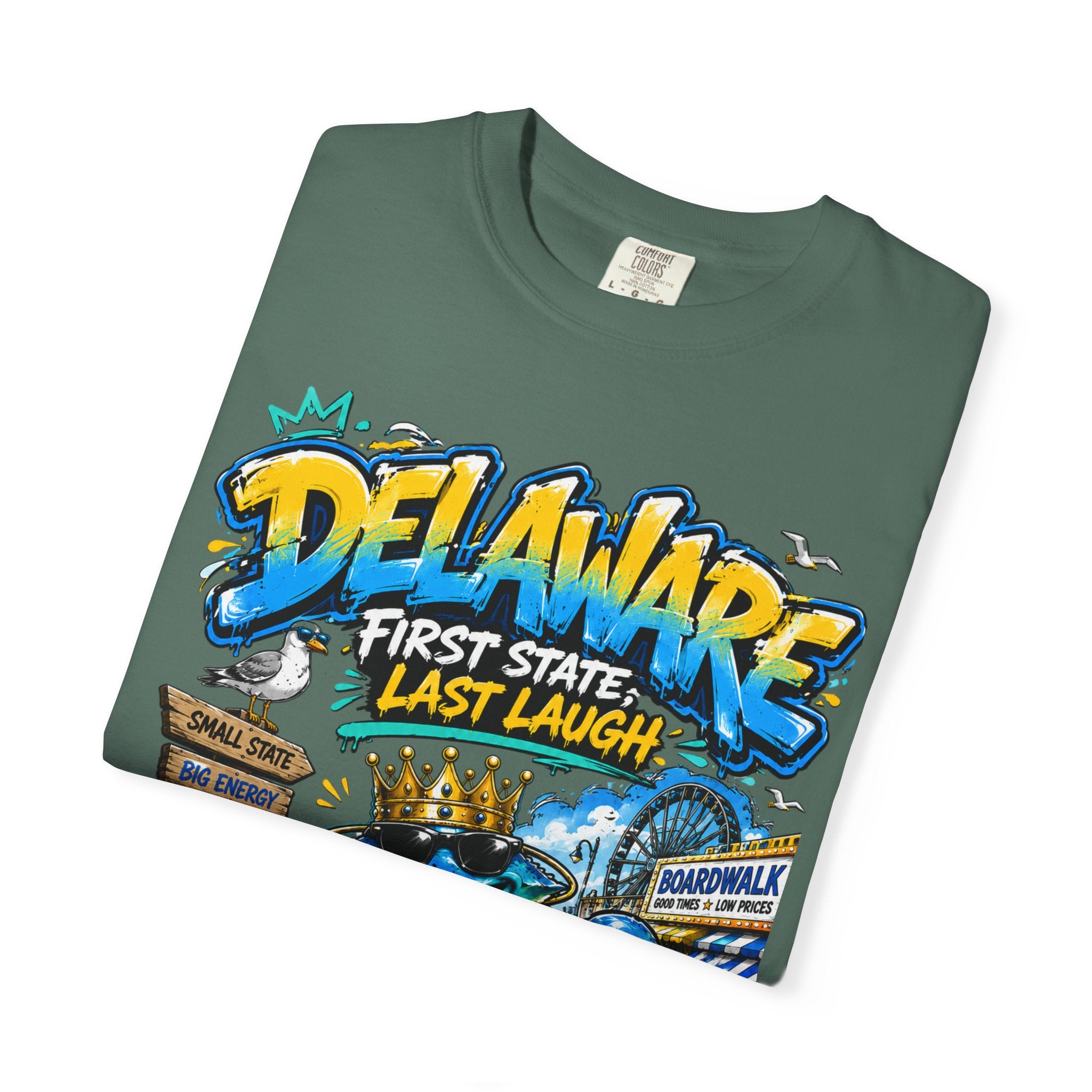 Delaware Frog Graphic T-Shirt — 'First State, Last Laugh' Coastal Souvenir Tee