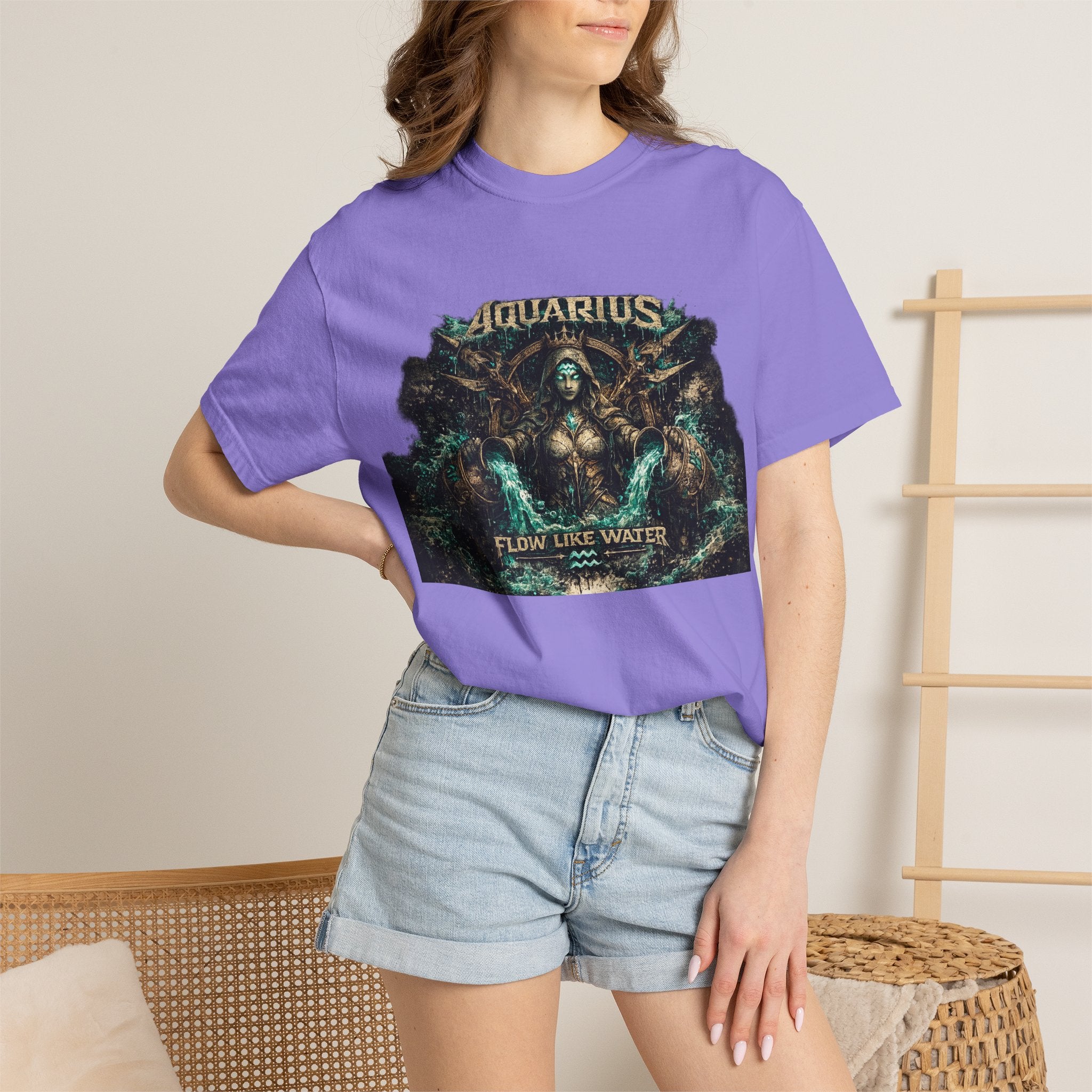 Aquarius Zodiac T-shirt — “Flow Like Water” Astrological Graphic Tee