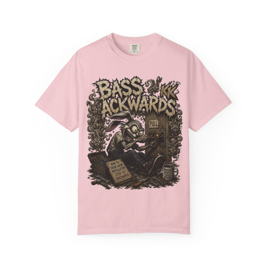 Bass Ackwards Graphic T‑Shirt — Heavy Metal Band Skull Design