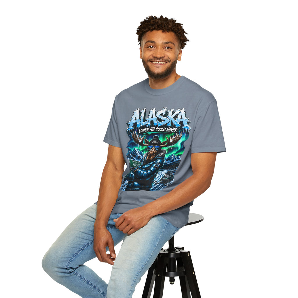 Alaska Moose Aurora Graphic T-Shirt — "Lower 48 Could Never"