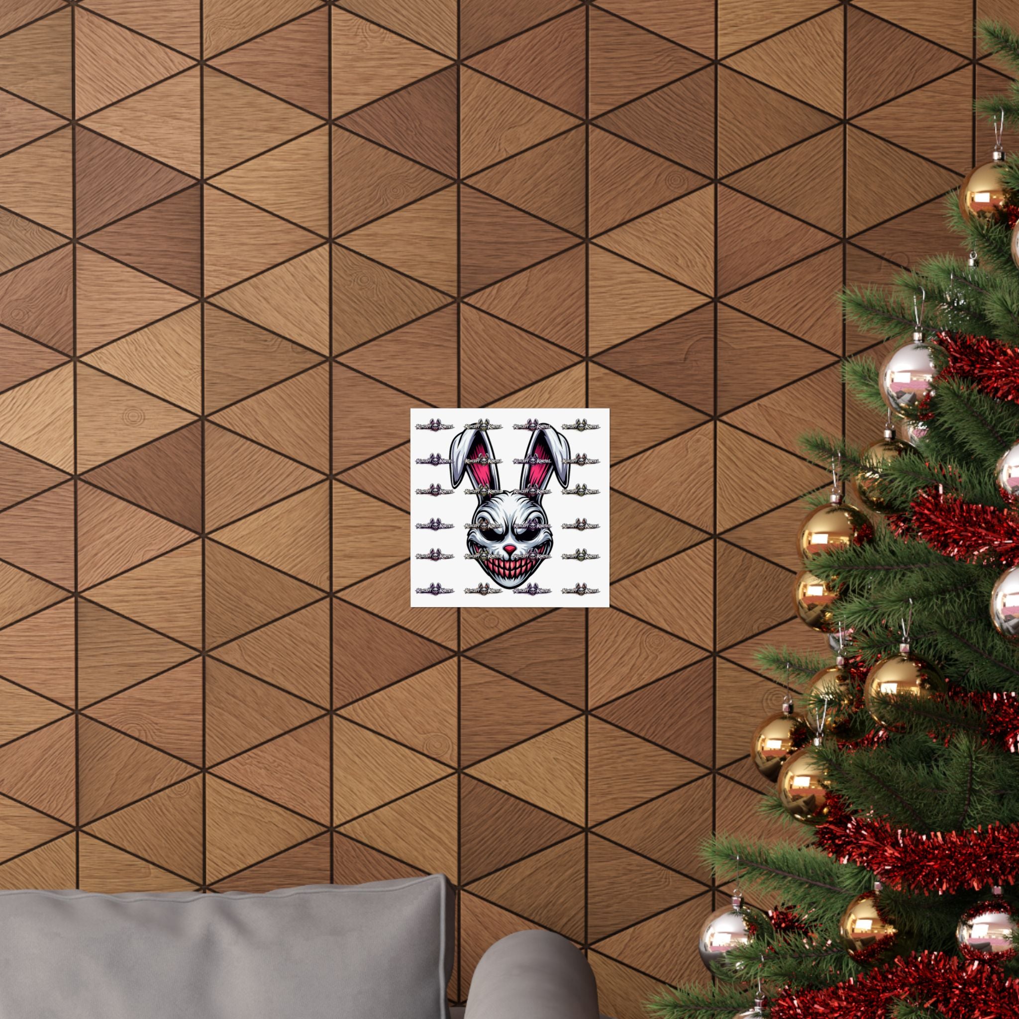 Creepy Smiling Bunny Poster — Horror Rabbit Matte Vertical Wall Art