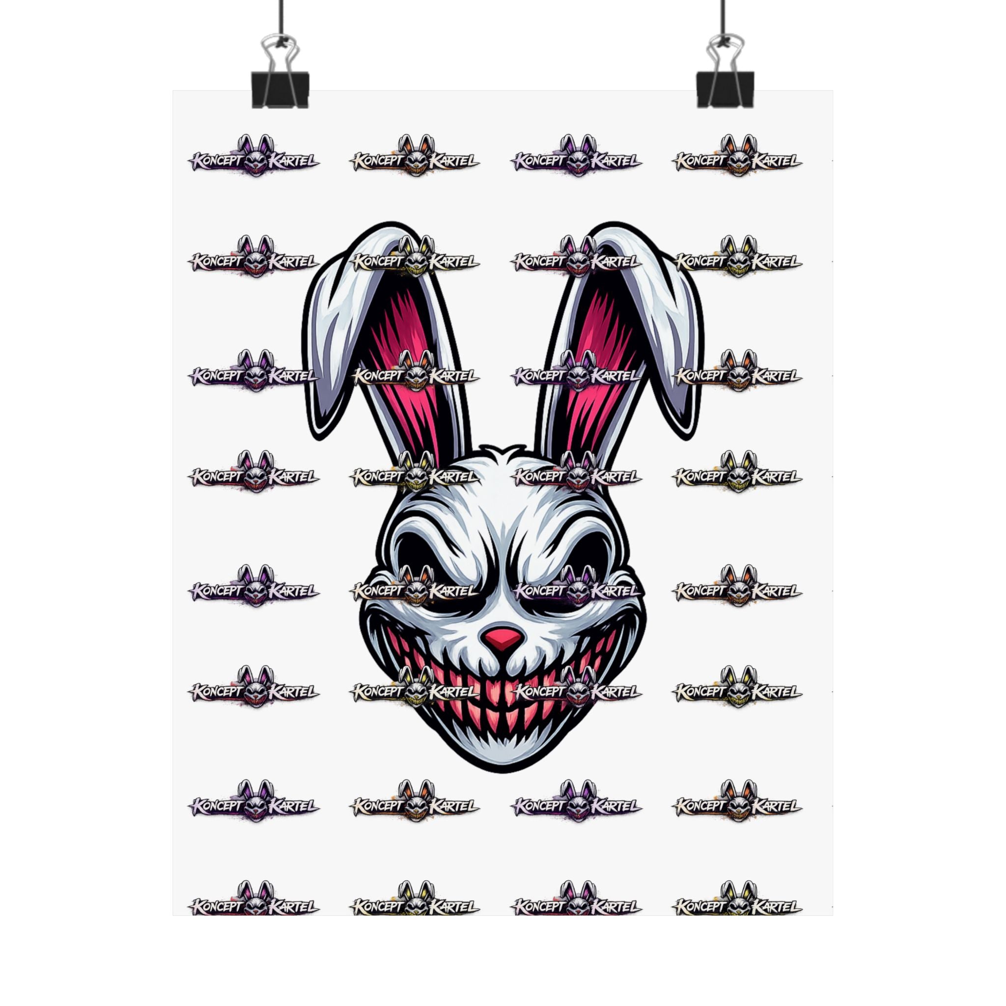 Creepy Smiling Bunny Poster — Horror Rabbit Matte Vertical Wall Art