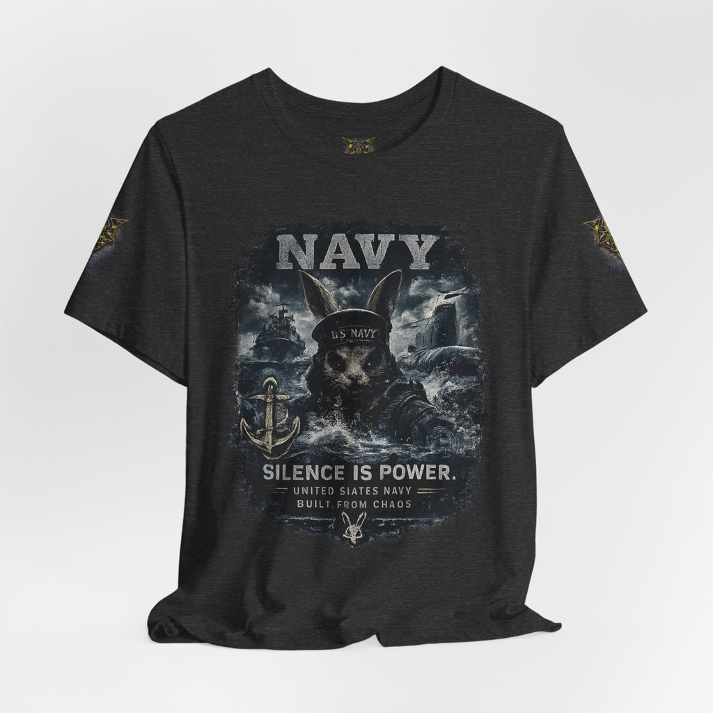 Navy 'Silence Is Power' Skull Anchor Tee — Fair Winds & Following Seas Back Graphic