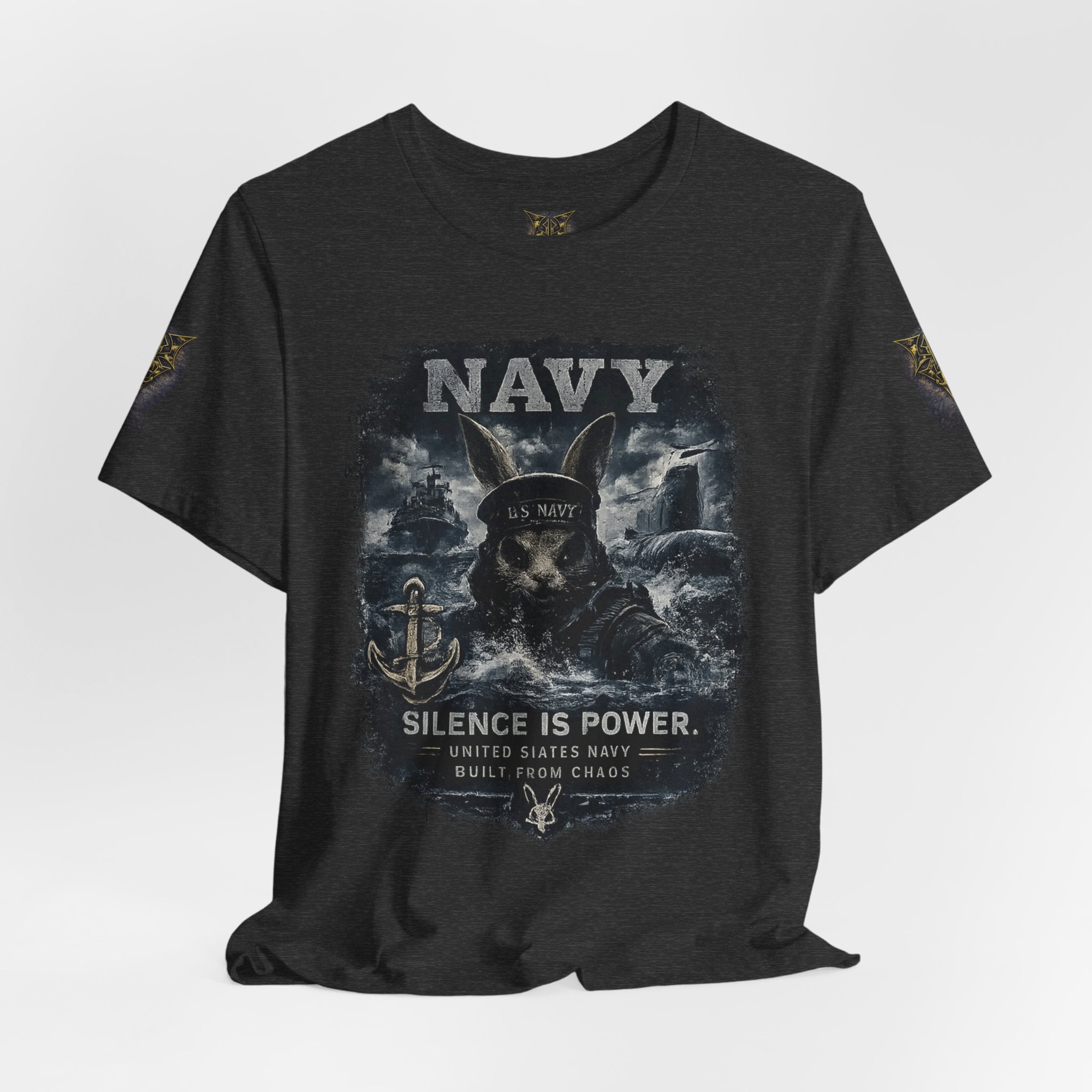 Navy 'Silence Is Power' Skull Anchor Tee — Fair Winds & Following Seas Back Graphic
