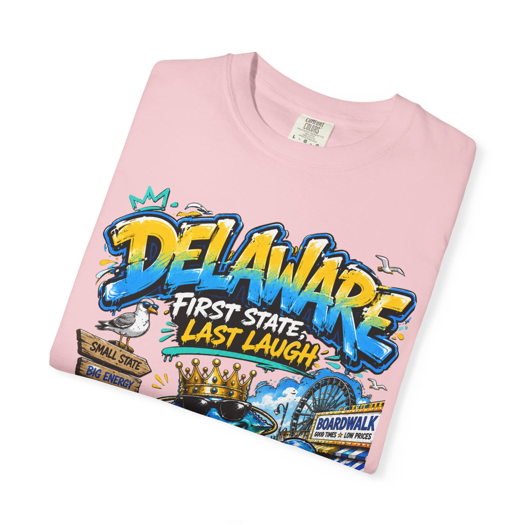 Delaware Frog Graphic T-Shirt — 'First State, Last Laugh' Coastal Souvenir Tee