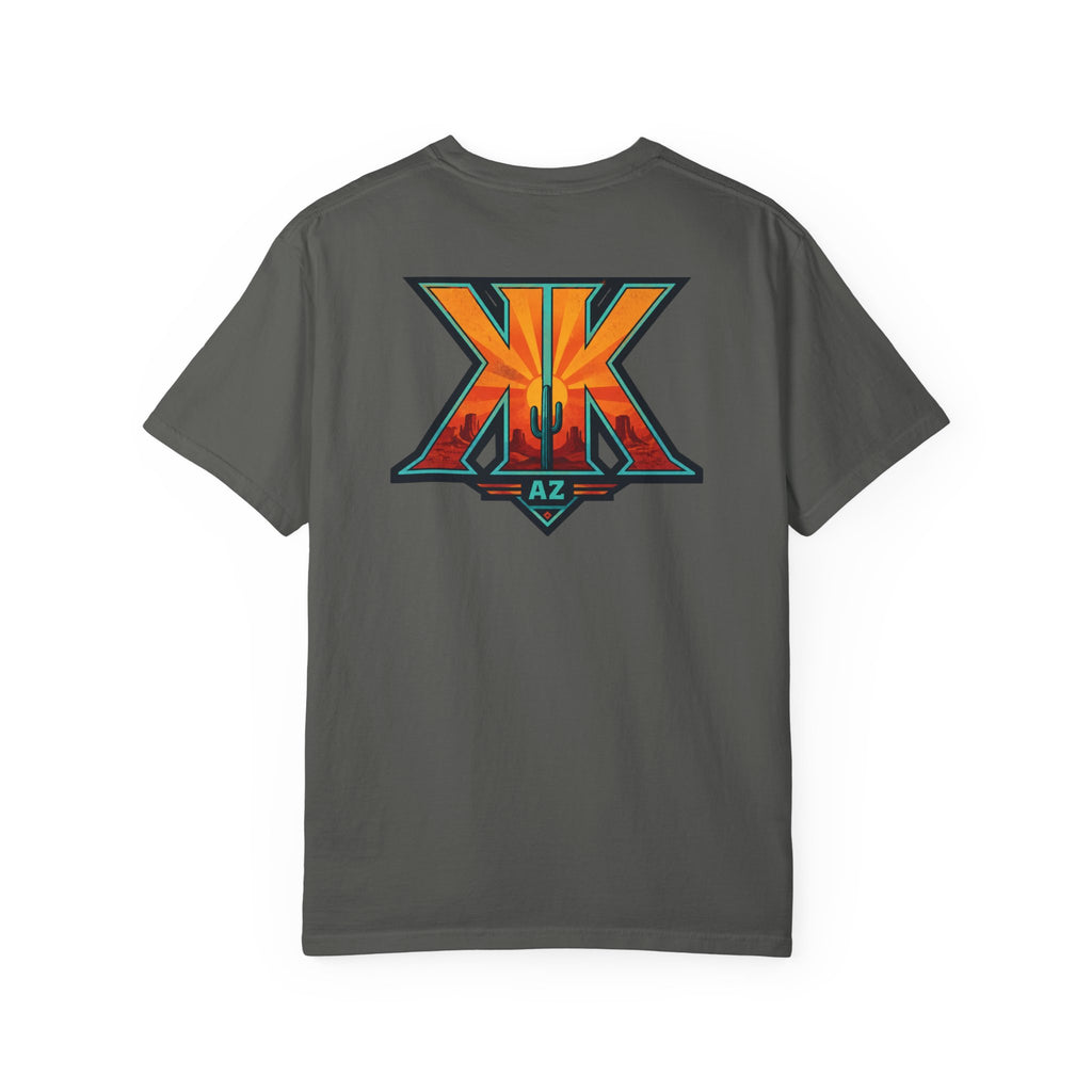 Arizona Desert Graphic T-Shirt — 'Arizona Dry Heat Wet Drop' Retro Cactus Sunset Tee