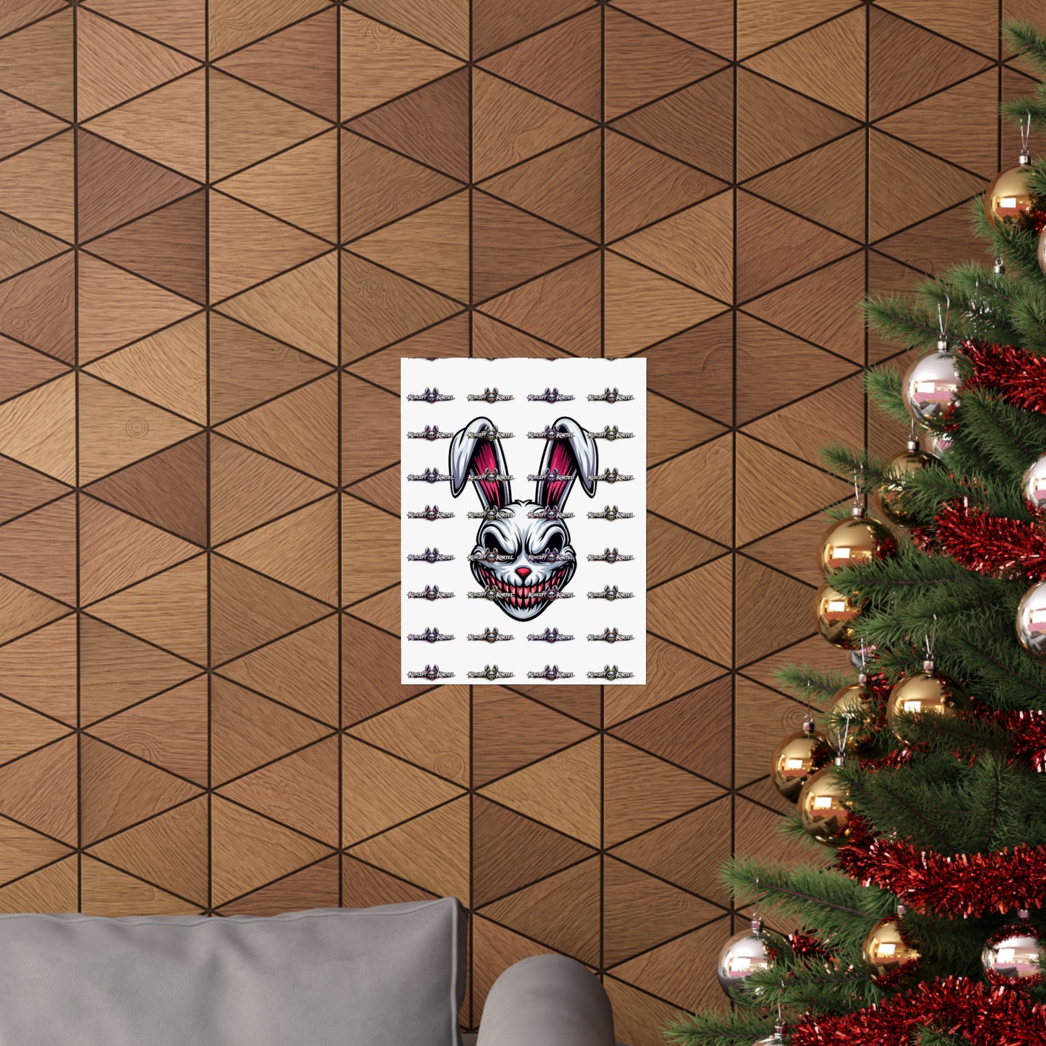 Creepy Smiling Bunny Poster — Horror Rabbit Matte Vertical Wall Art