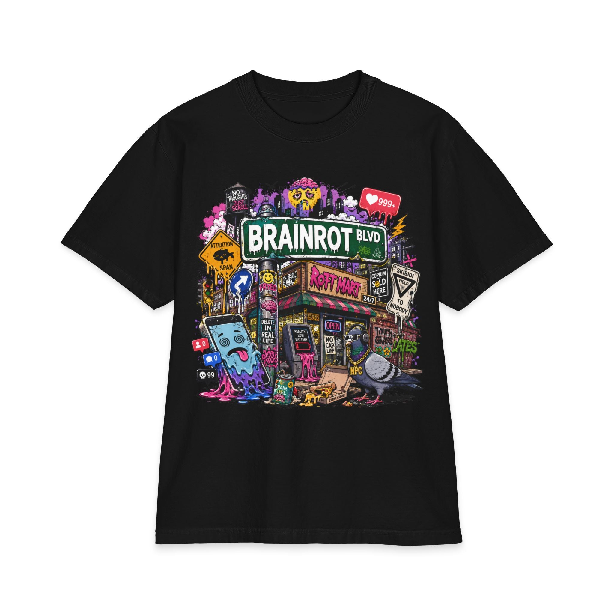 Brainrot Blvd Graphic Tee — Neon Graffiti Street Art T-Shirt