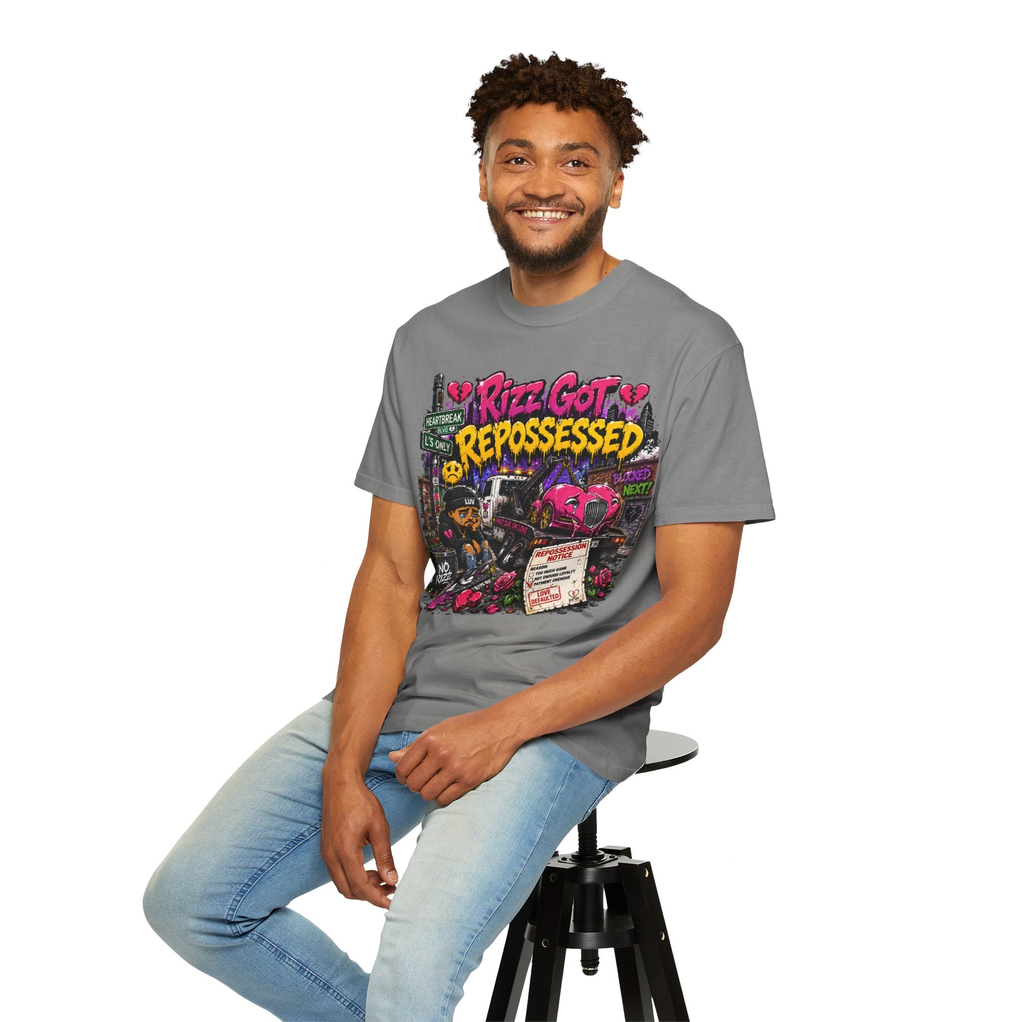 Repossession Comic Art T-Shirt — “Rizz Got Repossessed” Graphic Tee