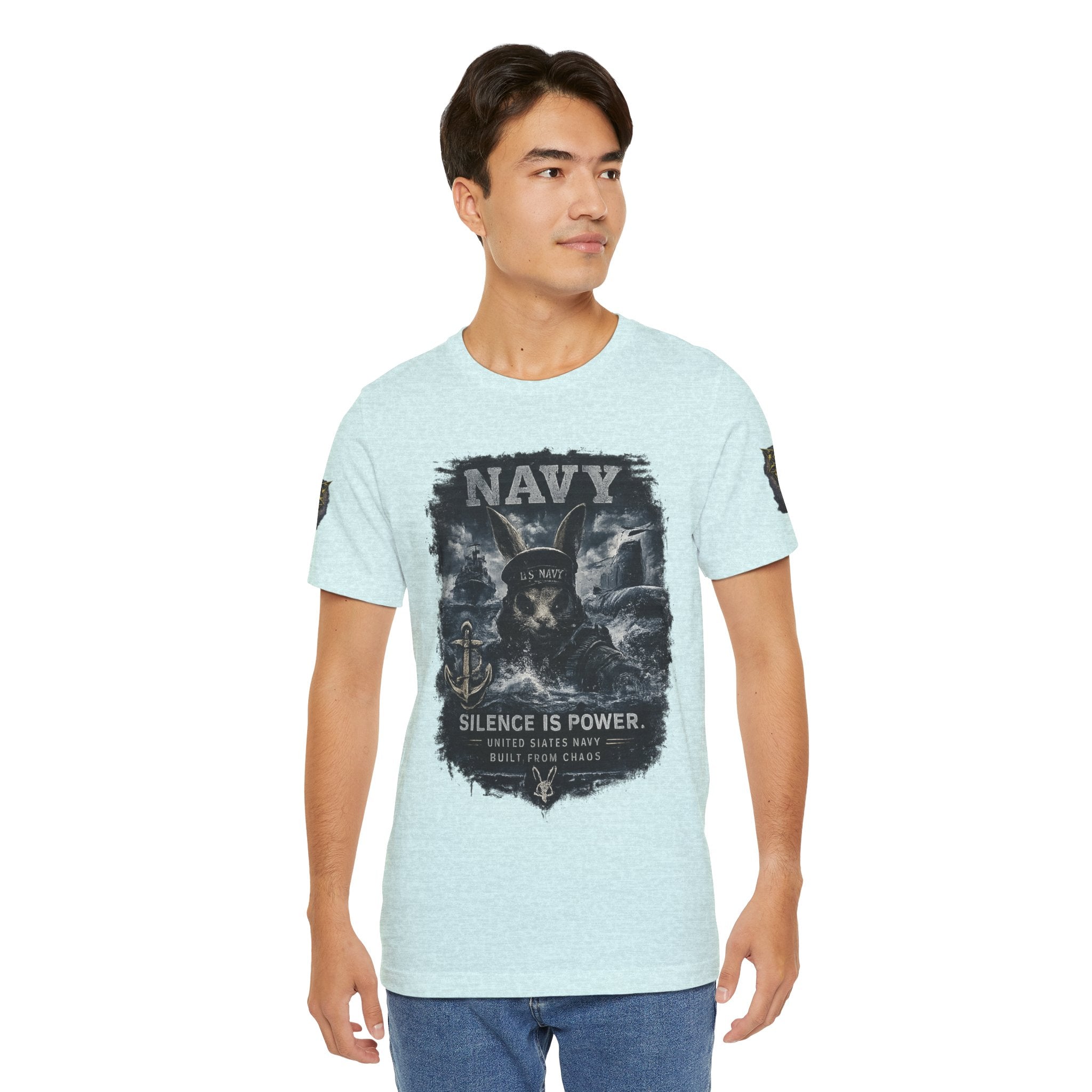 Navy 'Silence Is Power' Skull Anchor Tee — Fair Winds & Following Seas Back Graphic