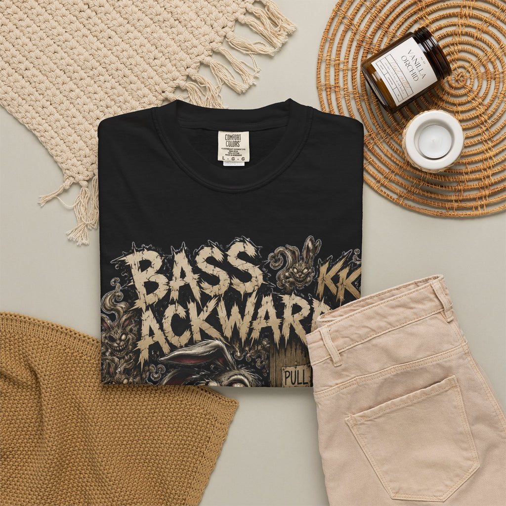 Bass Ackwards Graphic T‑Shirt — Heavy Metal Band Skull Design
