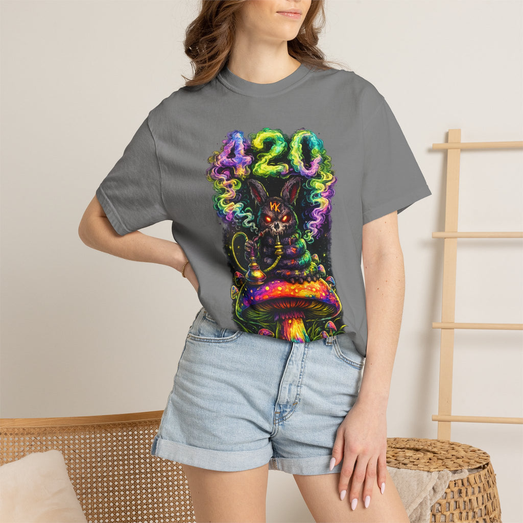 420 Psychedelic Cat T-Shirt — Colorful Mushroom Smoke Graphic
