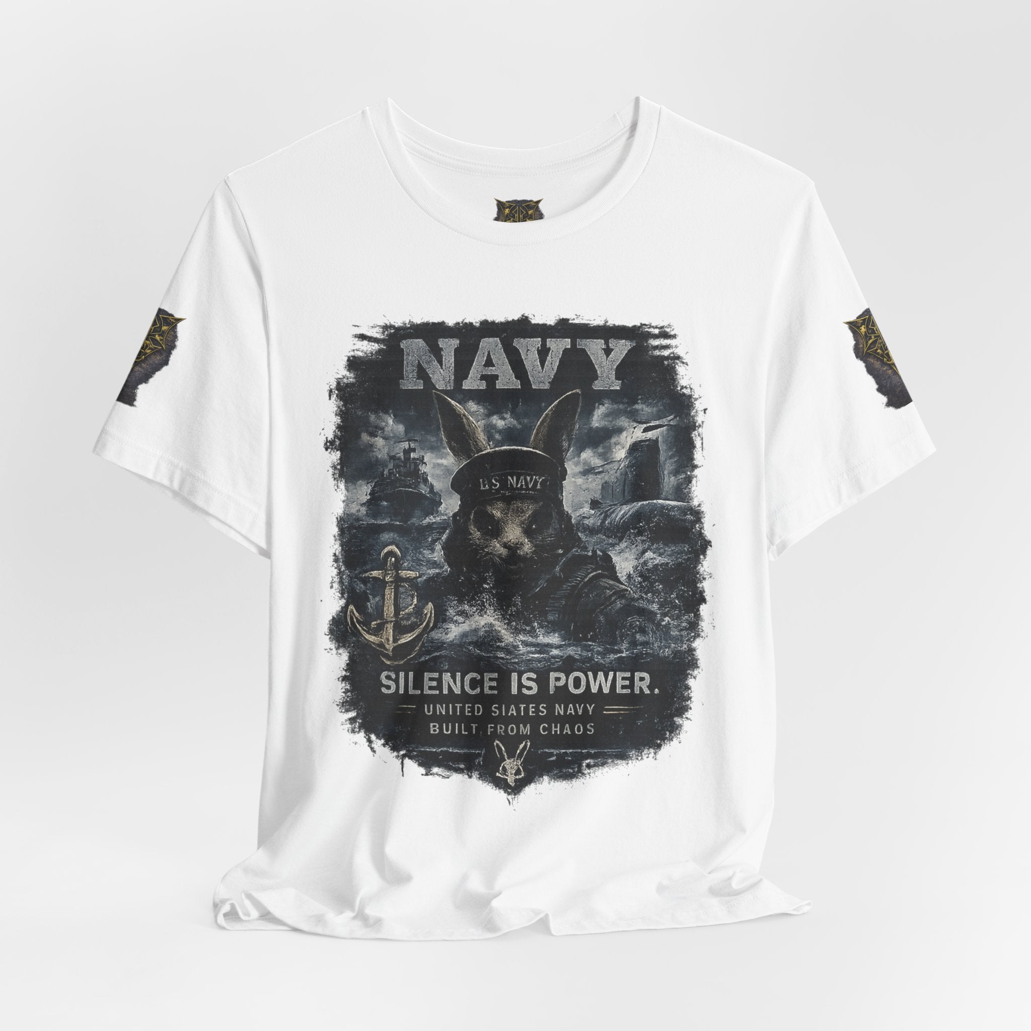 Navy 'Silence Is Power' Skull Anchor Tee — Fair Winds & Following Seas Back Graphic