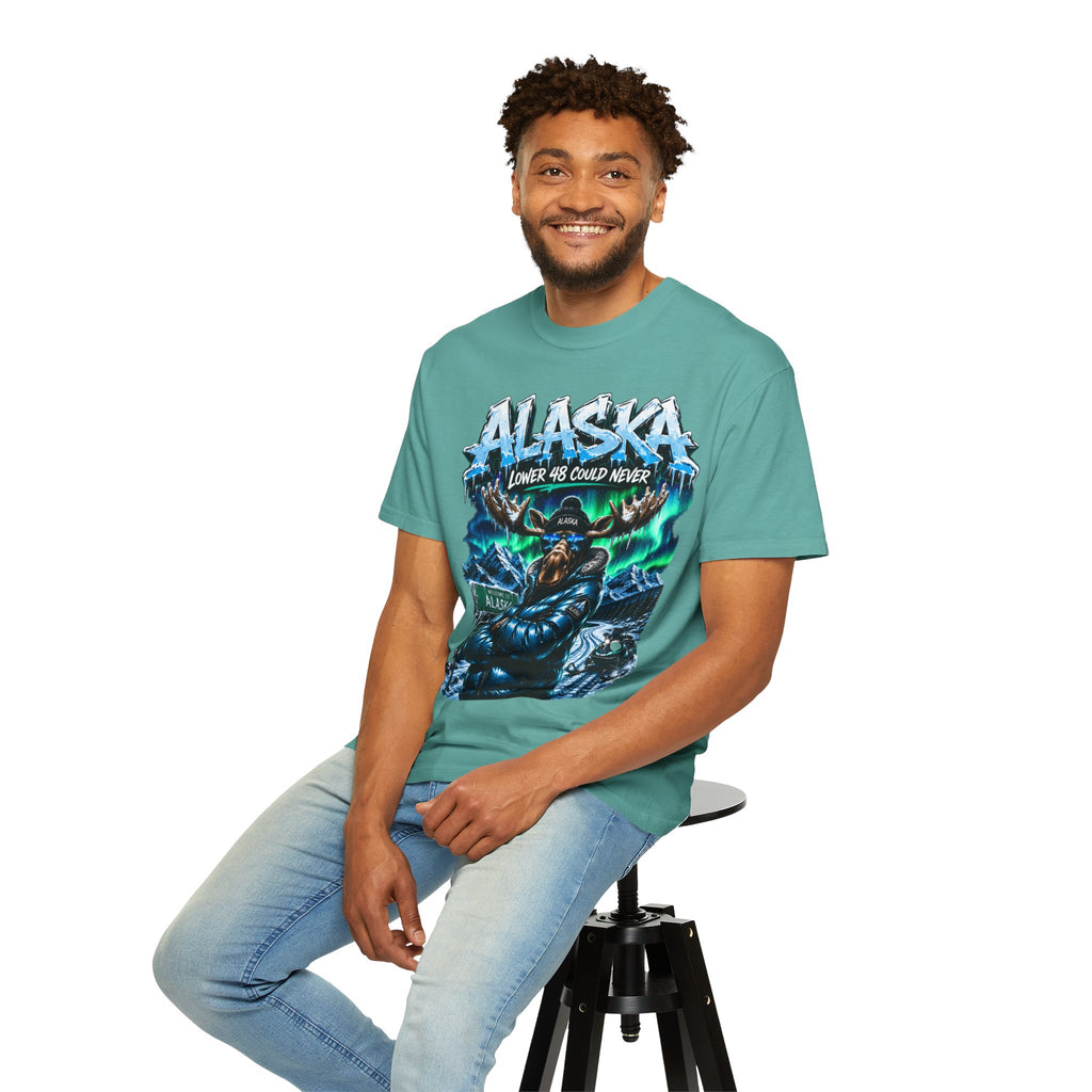 Alaska Moose Aurora Graphic T-Shirt — "Lower 48 Could Never"