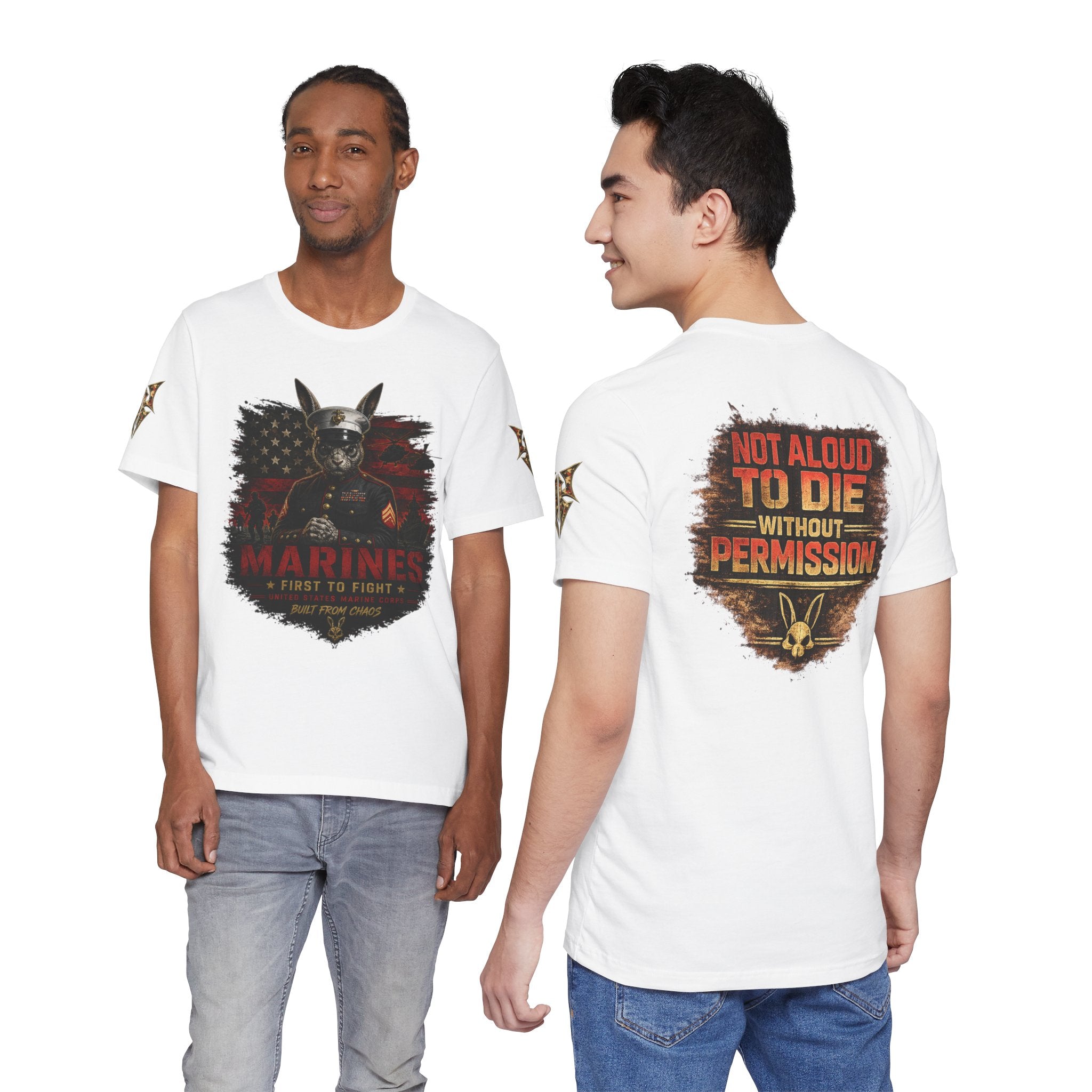 Marines "First to Fight" Military Graphic Tee — "Not Allowed to Die Without Permission"