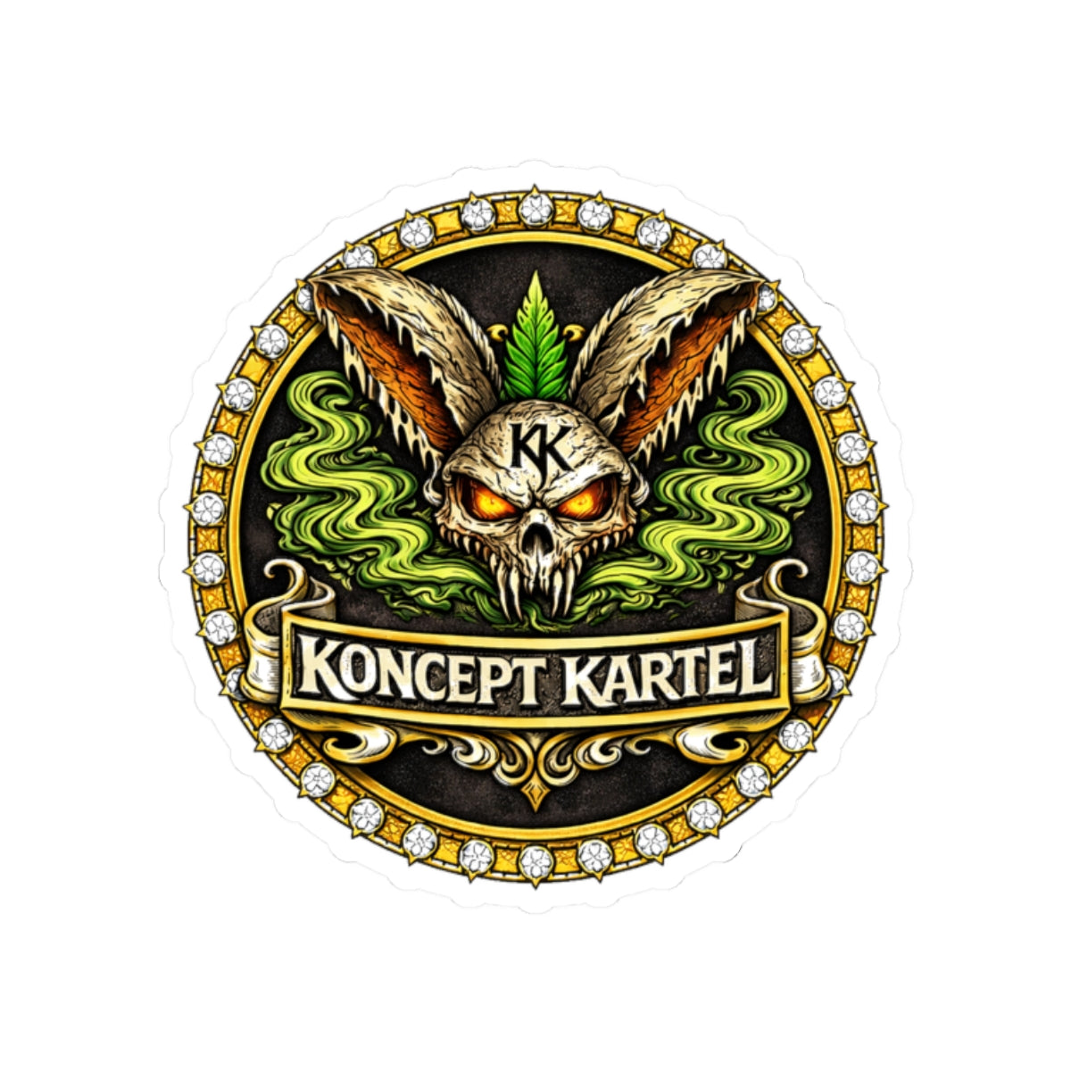 Koncept Kartel Kiss-Cut Sticker — Skull Bunny Logo Sticker for Laptops & Skateboards