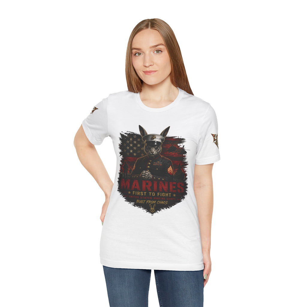 Marines "First to Fight" Military Graphic Tee — "Not Allowed to Die Without Permission"